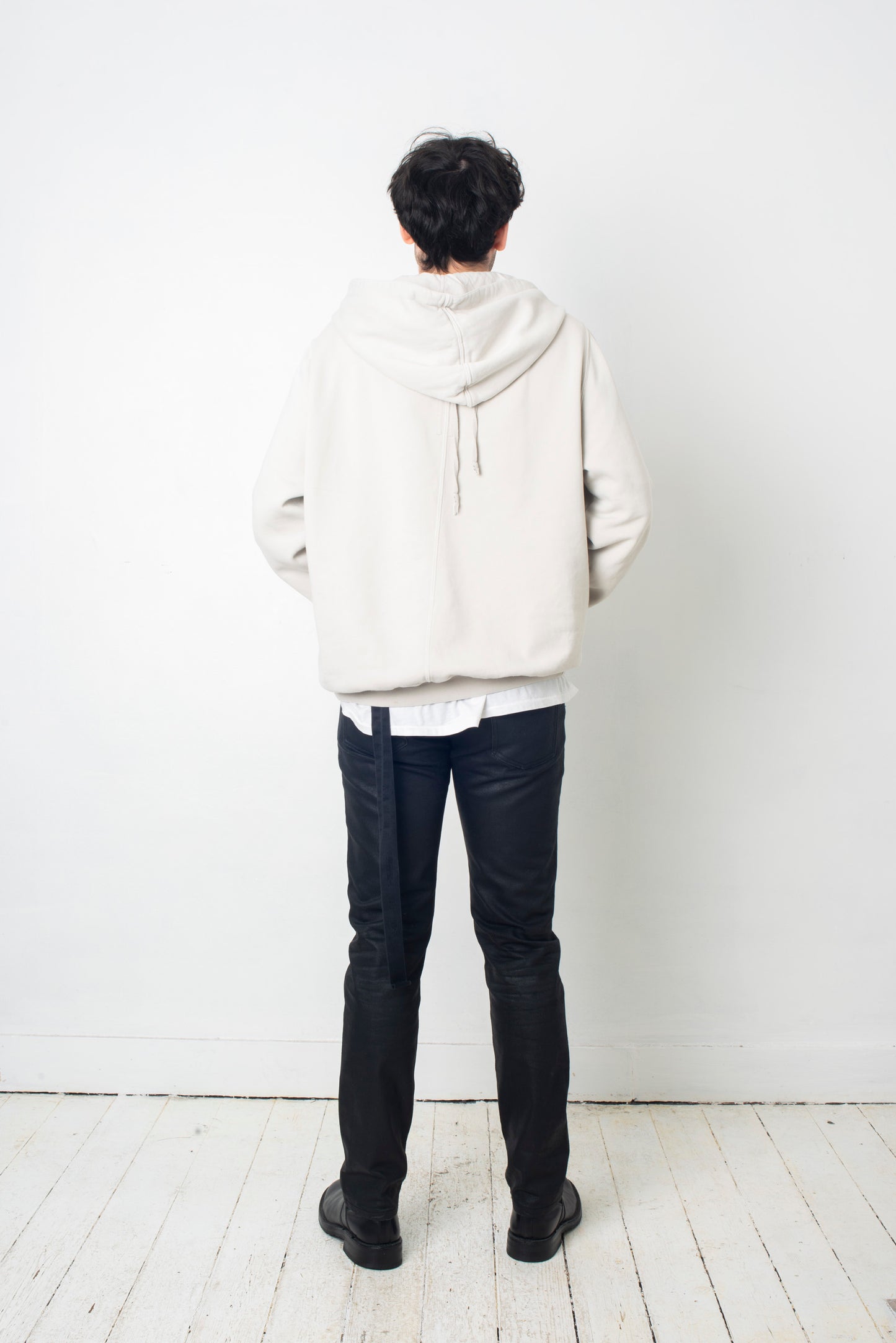 Rick Owens white / grey hoodie with reversed drawstring