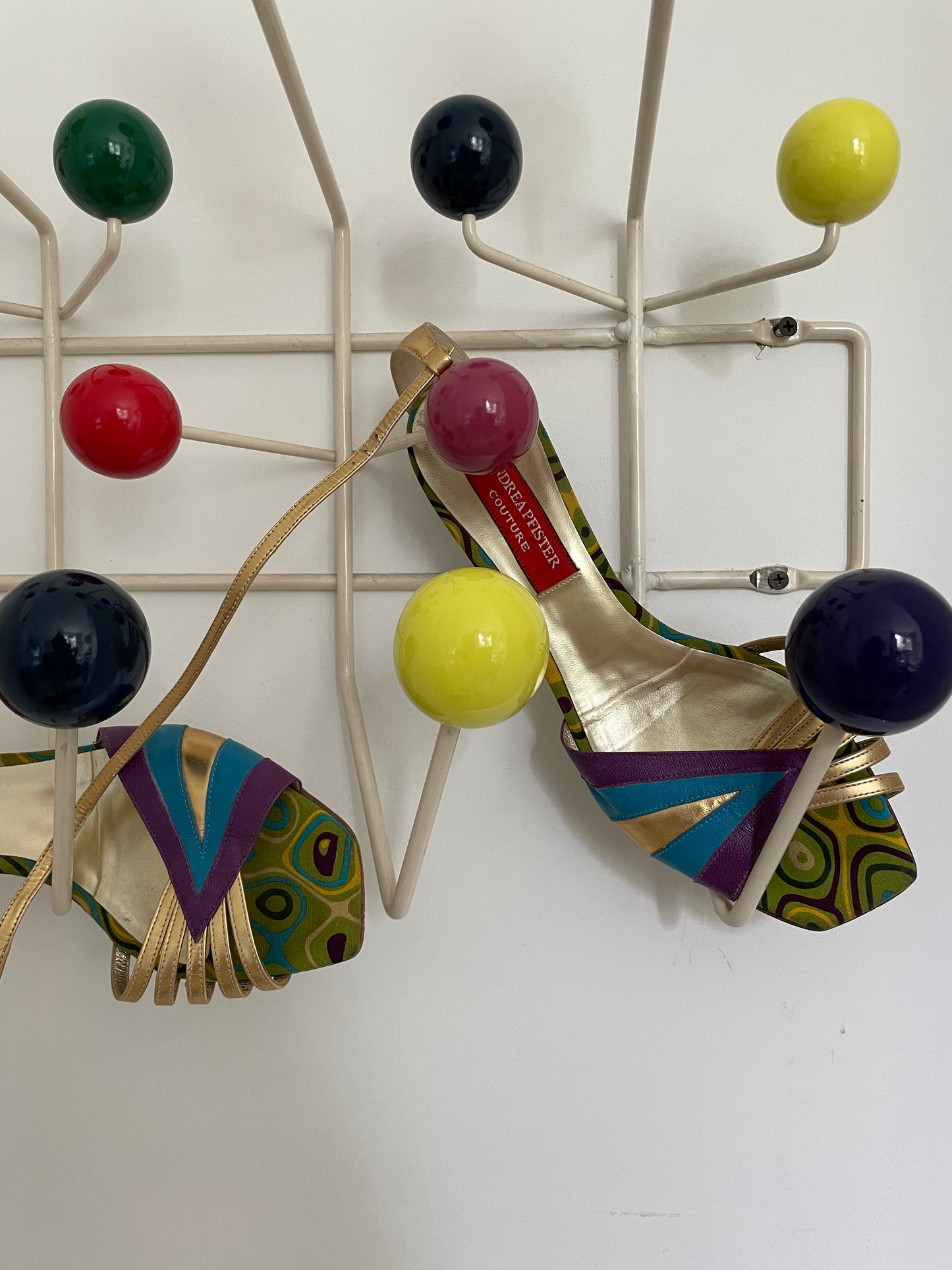 Andrea Pfister 80’s leather sandals in blue, purple and gold size 39