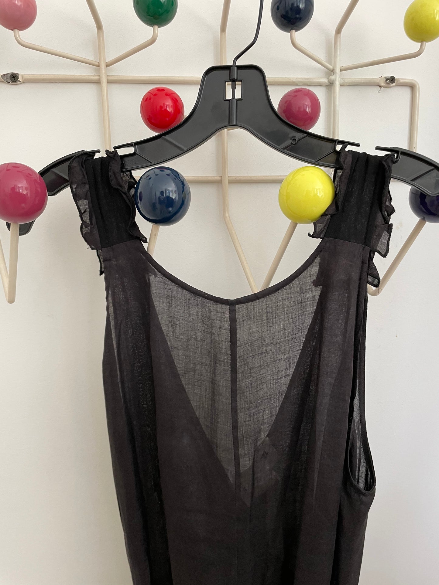 Sonia Rykiel 2000's black linen wrap dress with embroidered flower