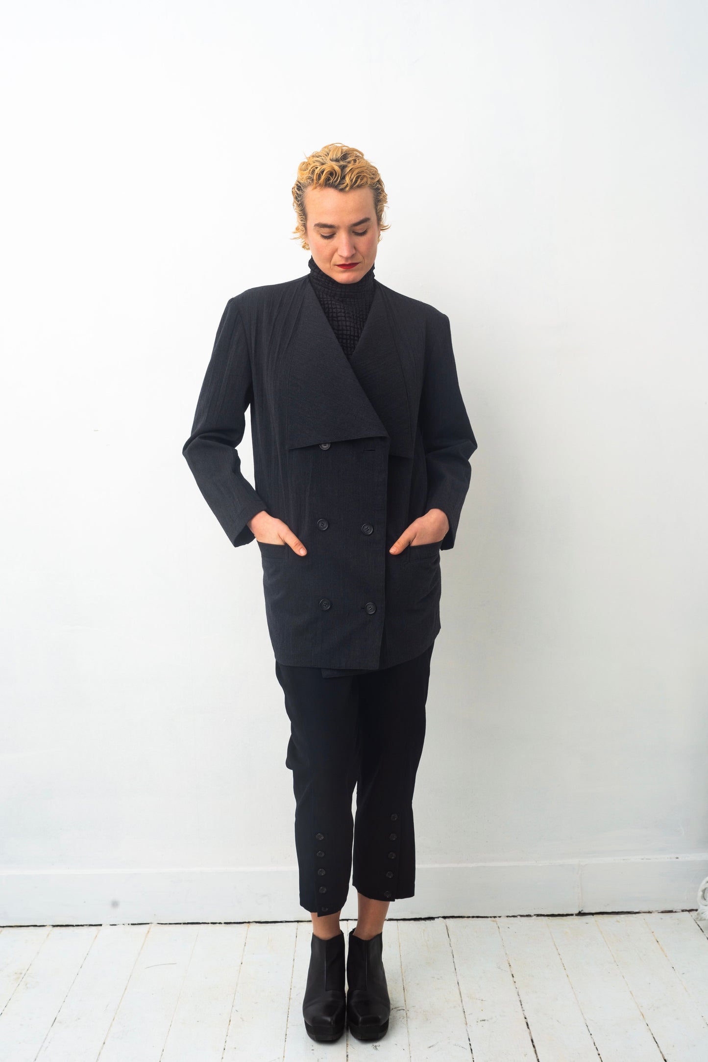 Yohji Yamamoto Y's 90's grey wrinkled wool wide collar blazer