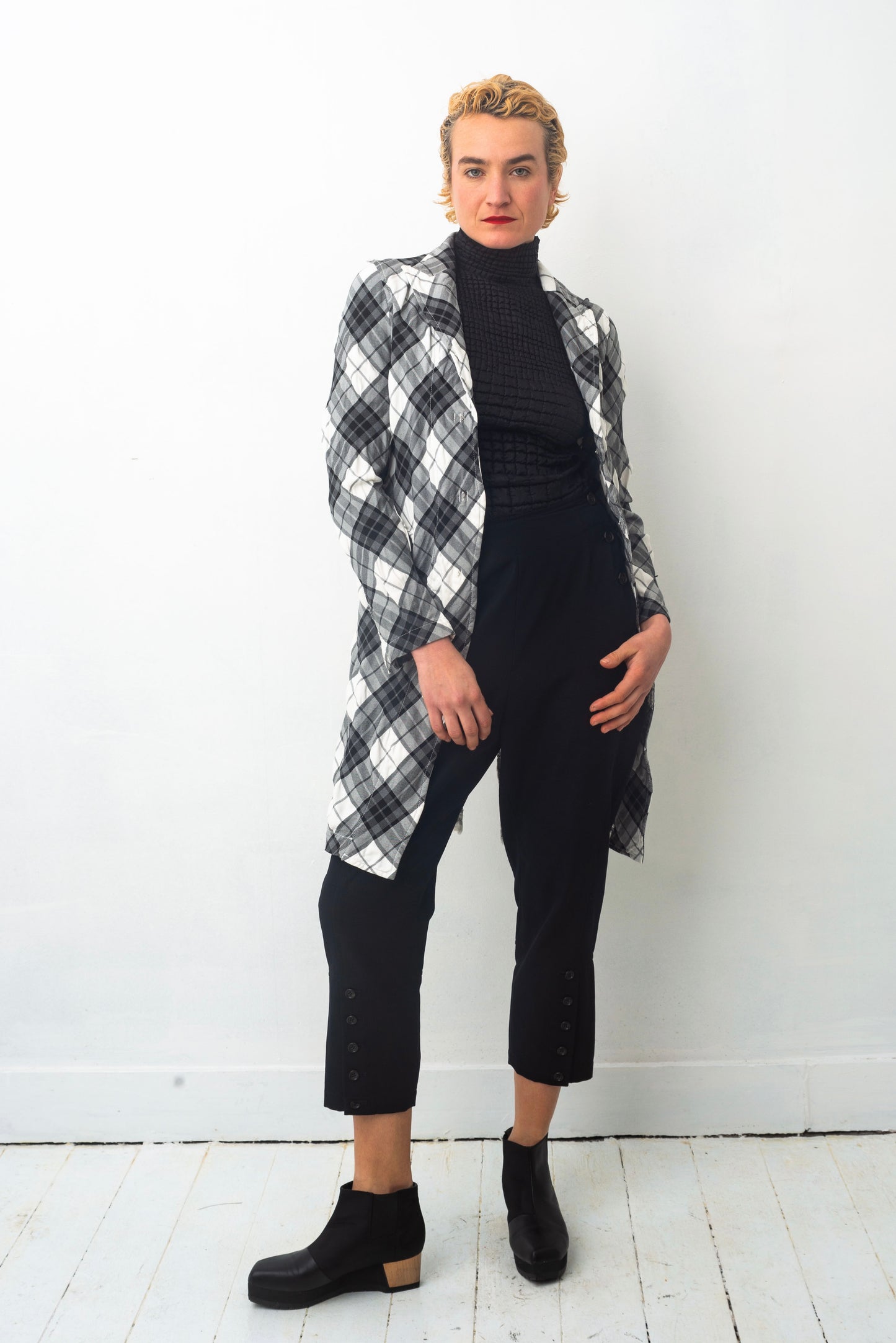 Comme des Garçons AD2010 checkered wrinkled black, grey and white jacket
