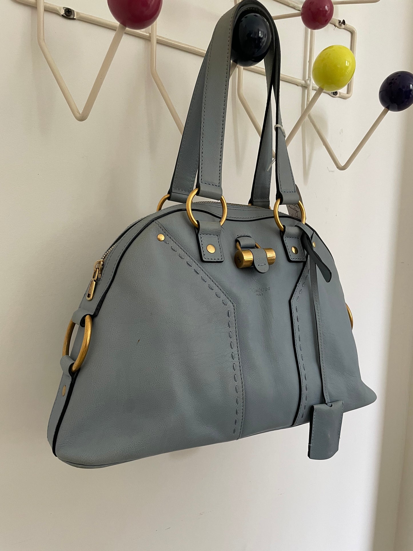 Yves Saint Laurent baby blue leather muse shoulder bag