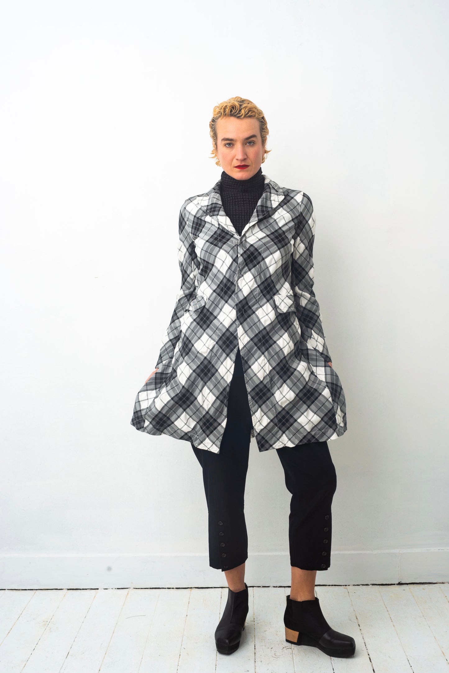 Comme des Garçons AD2010 checkered wrinkled black, grey and white jacket