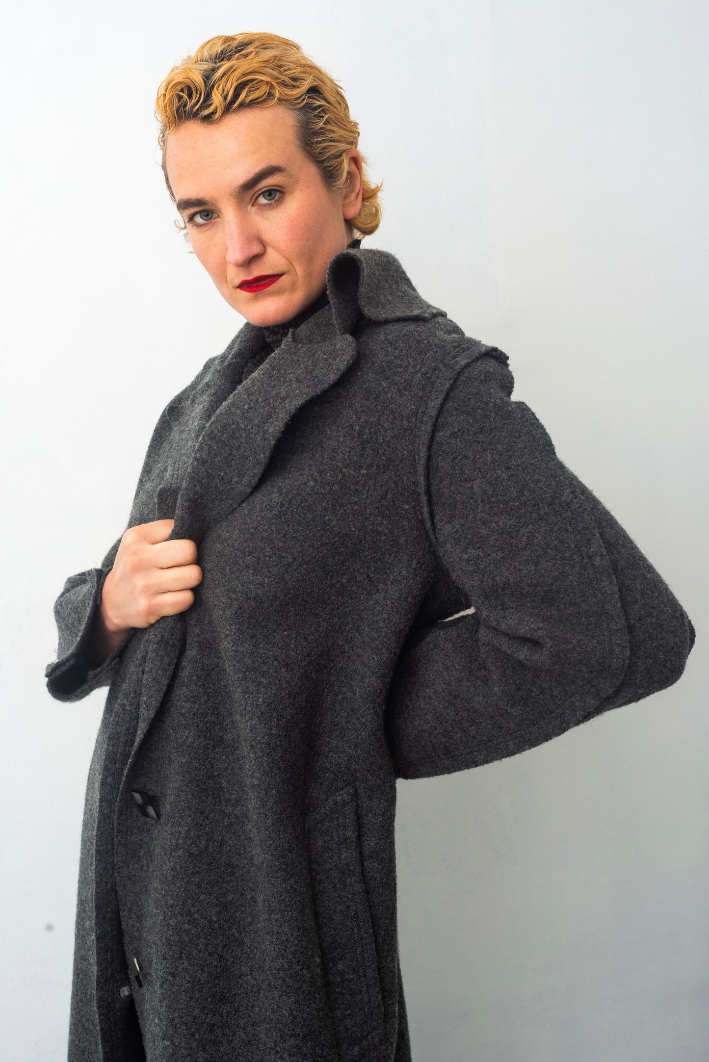 Comme des Garçons 90’s long grey boiled wool coat