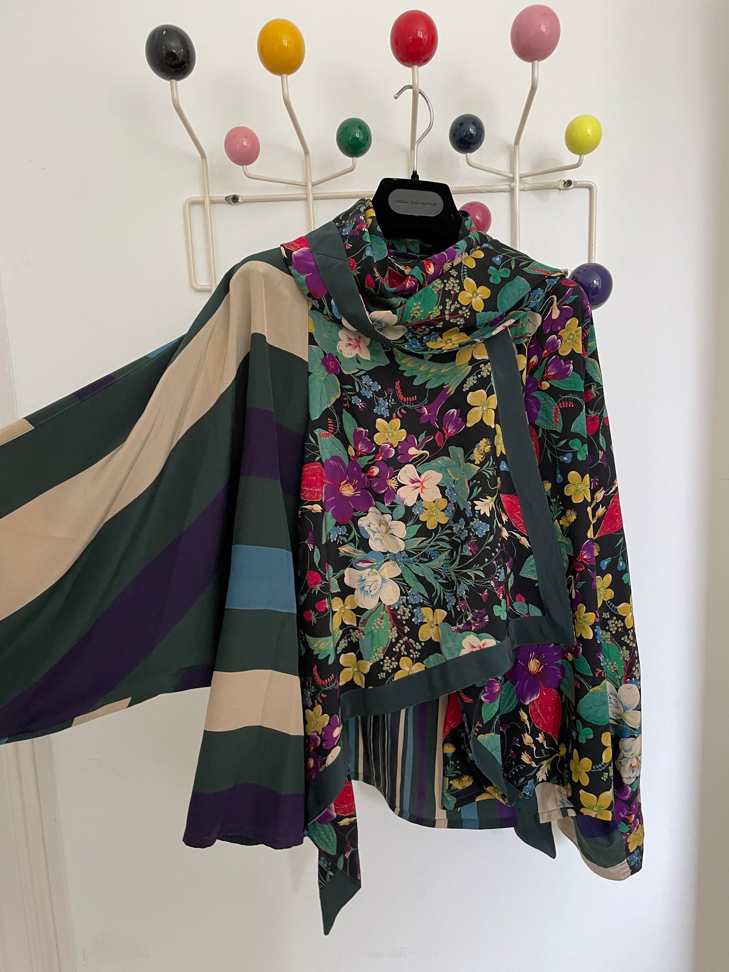 Gianni Versace 80s silk wrap shirt in stripes & flower print