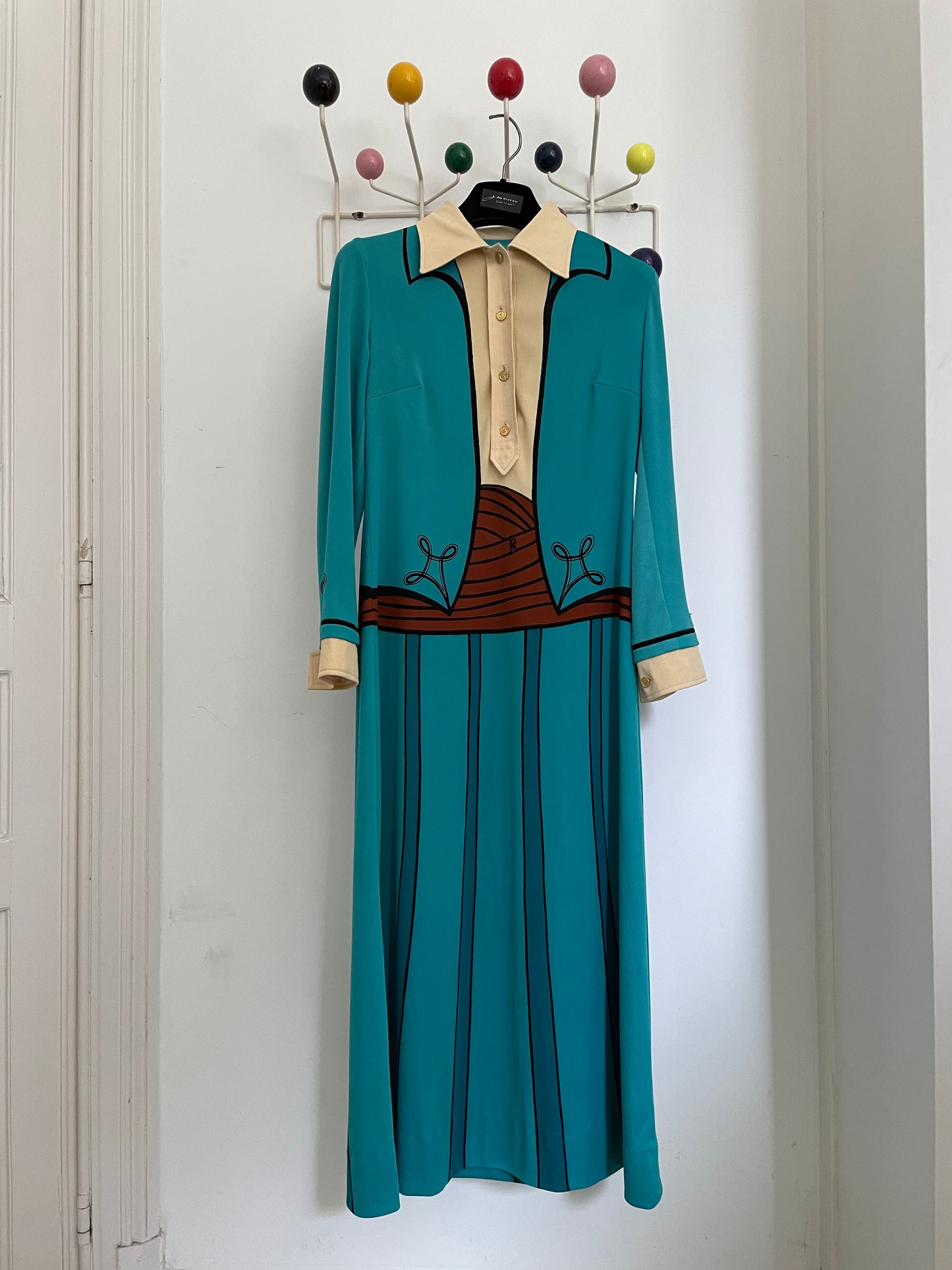 Roberta di Camerino 70's trompe l'oeil turquoise midi dress