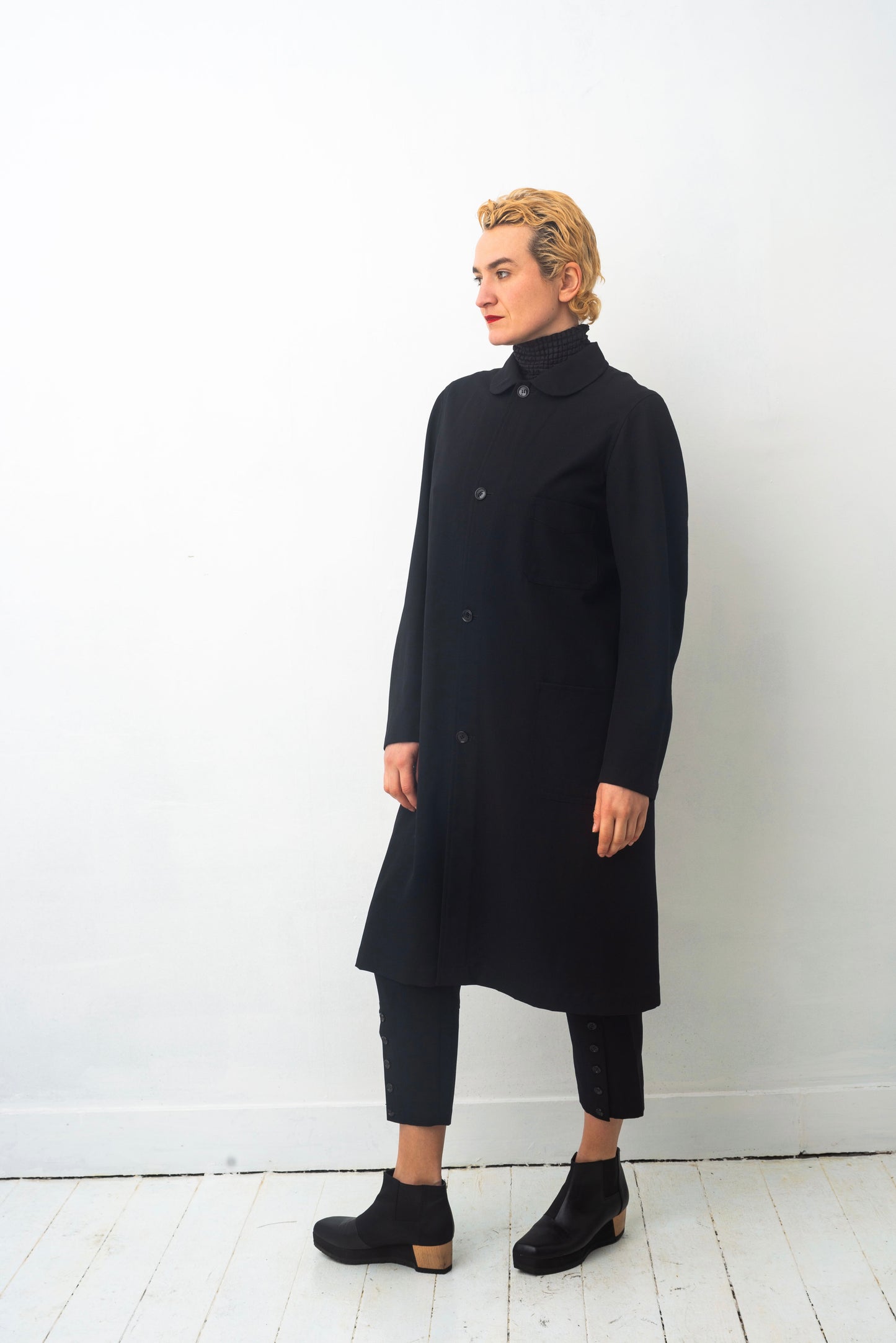 Comme des Garçons 90's black long light wool button down coat