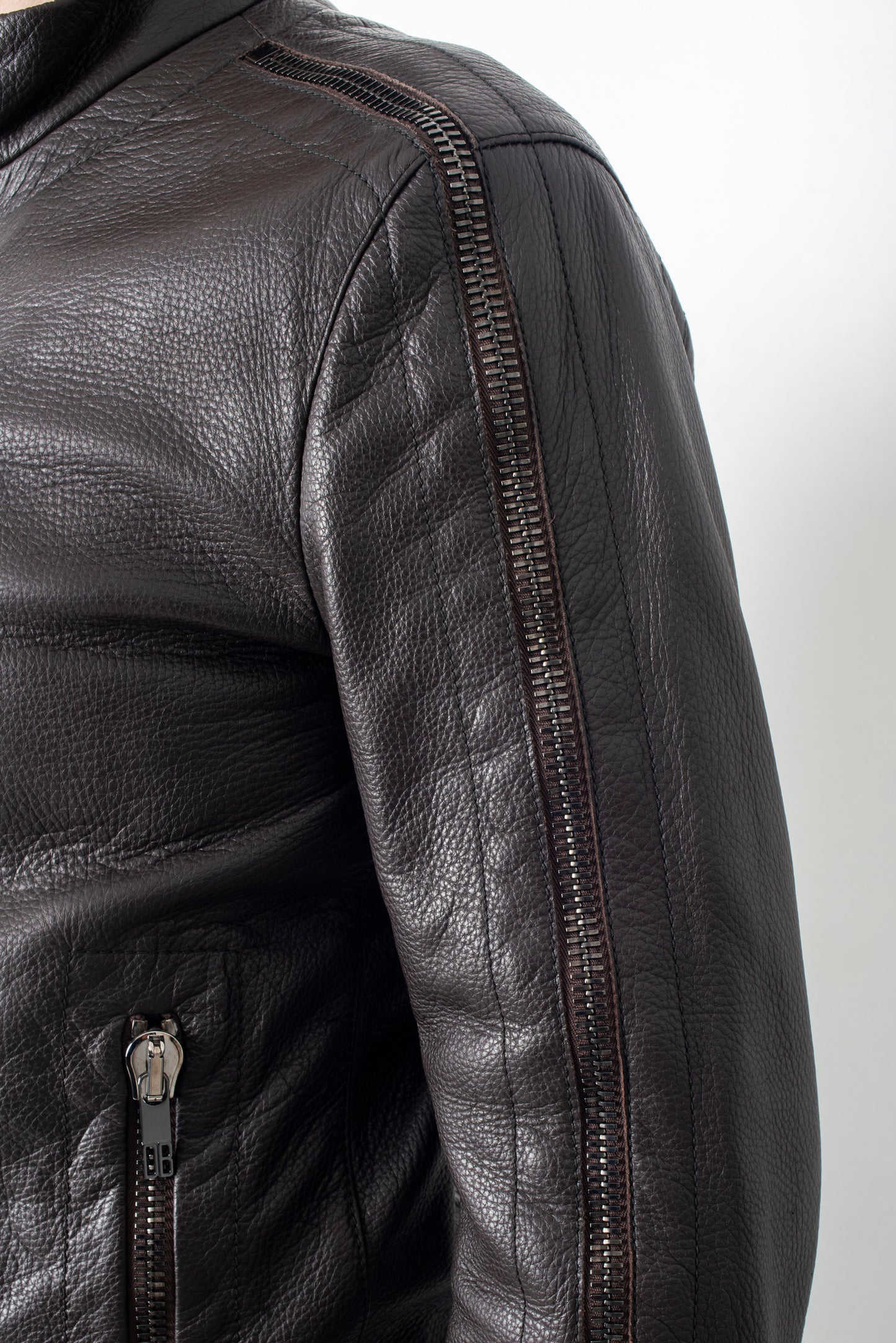 Dirk Bikkembergs 2000´s brown leather jacket with zipper sleeve detail