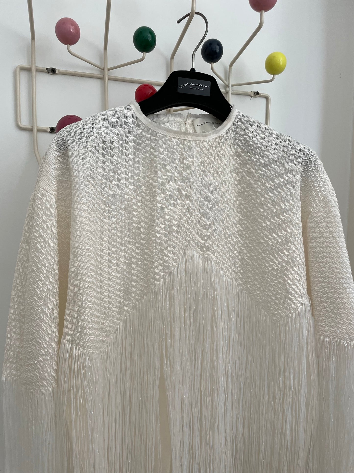 Maison Rabih Kayrouz 2000's fringe raffia-like asymmetric white knit top