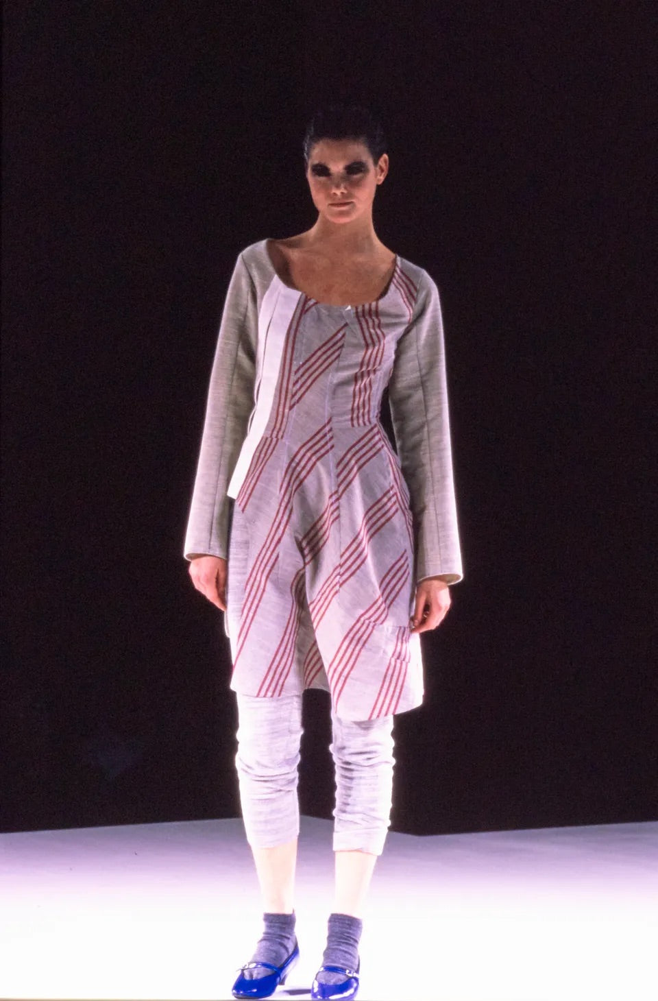 Comme des Garçons FW 1998 sculptural striped and beige patchwork skirt