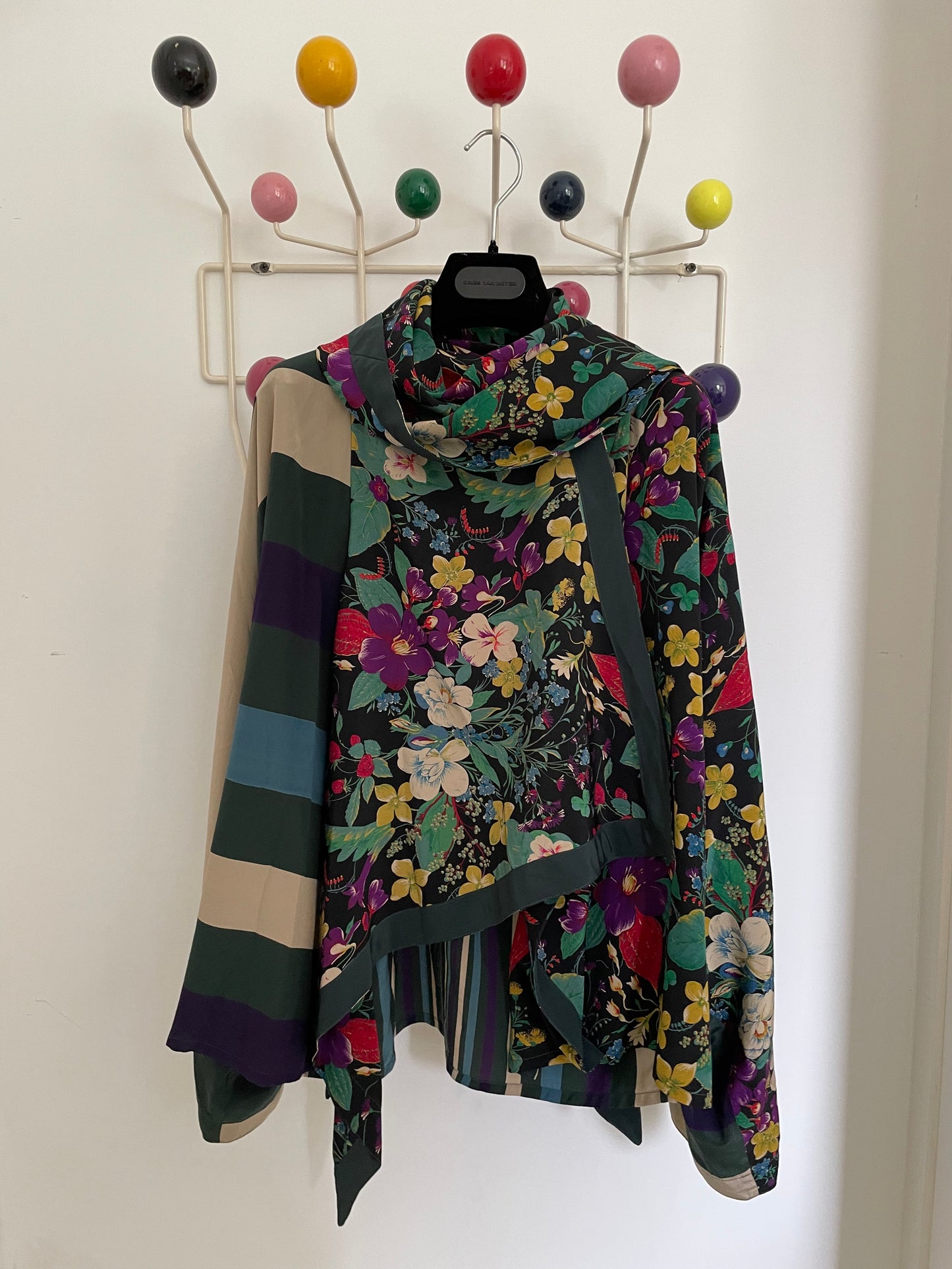 Gianni Versace 80s silk wrap shirt in stripes & flower print