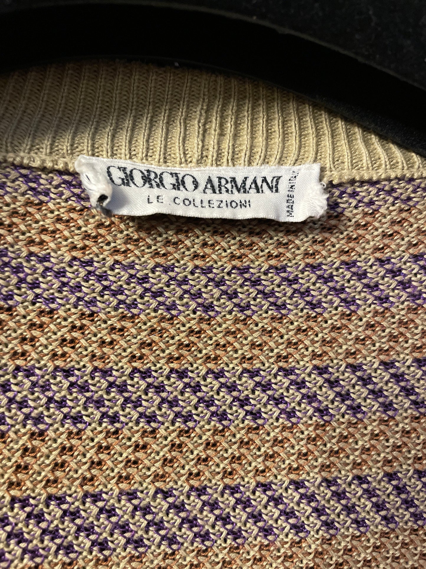Giorgio Armani 90s zig zag knit beige & purple cotton cardigan