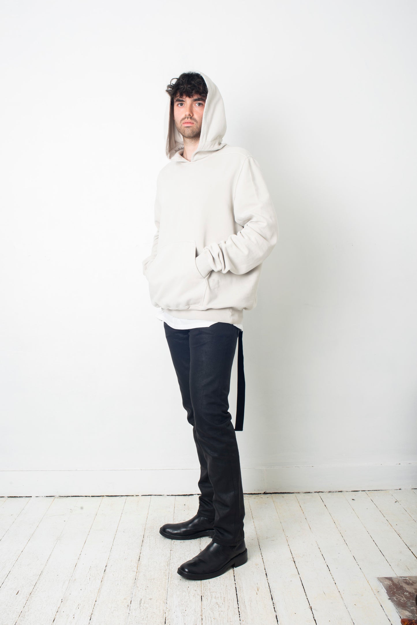 Rick Owens white / grey hoodie with reversed drawstring