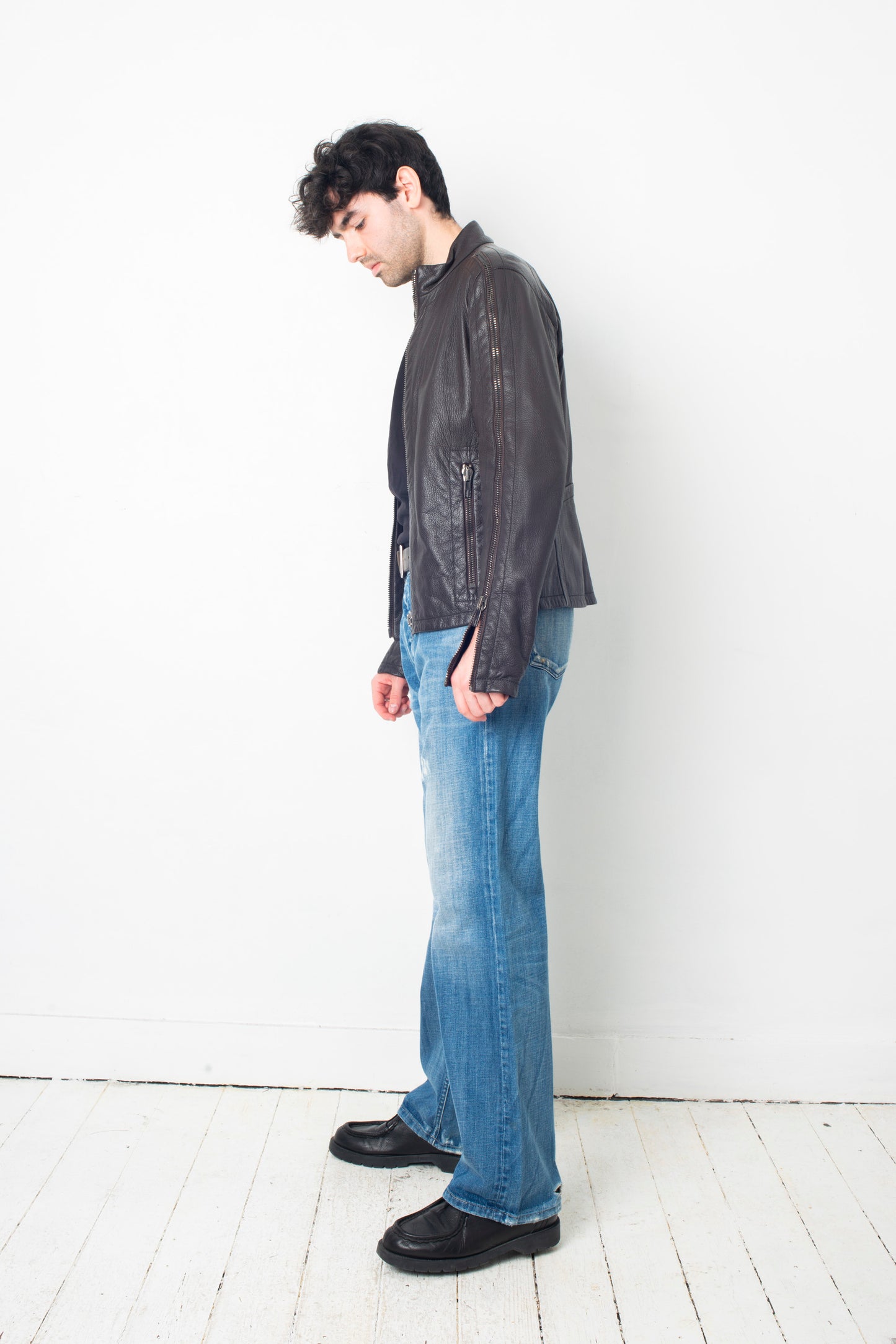 Dirk Bikkembergs 2000´s brown leather jacket with zipper sleeve detail