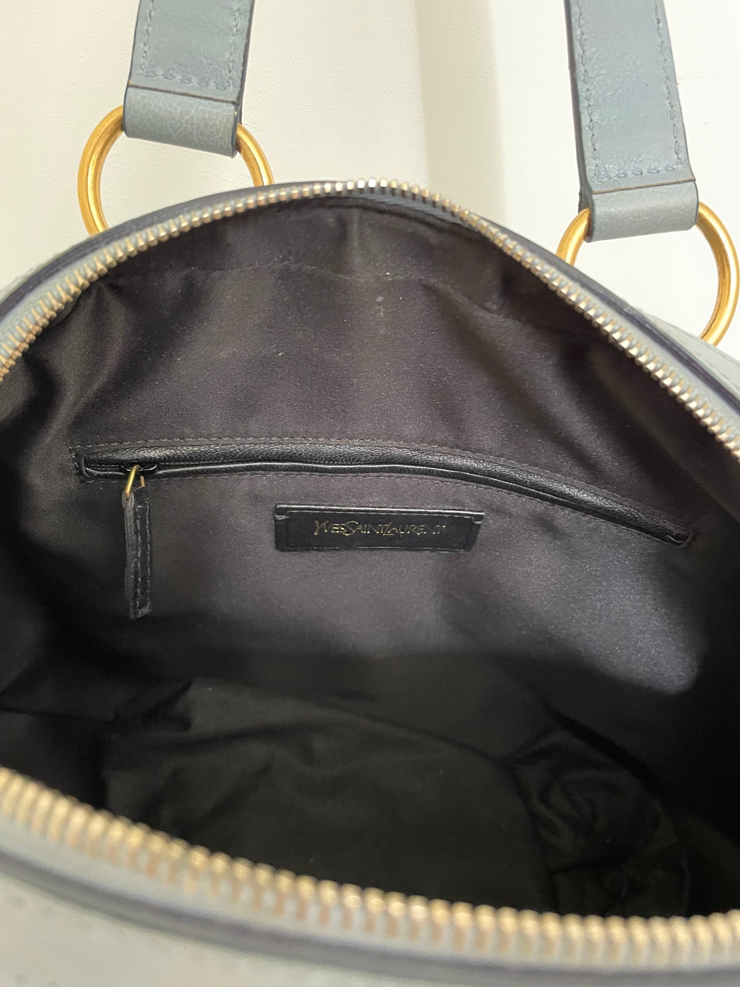 Yves Saint Laurent baby blue leather muse shoulder bag