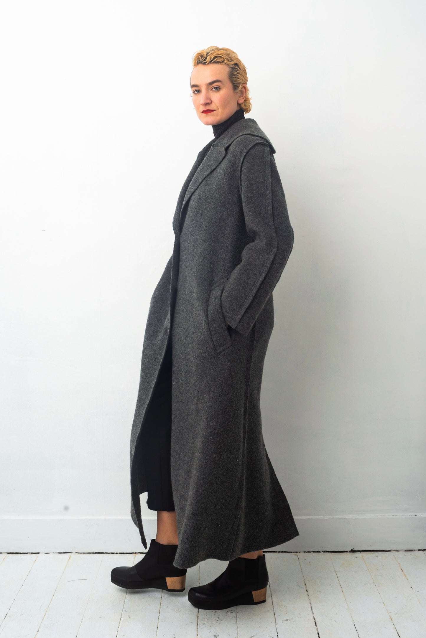 Comme des Garçons 90’s long grey boiled wool coat