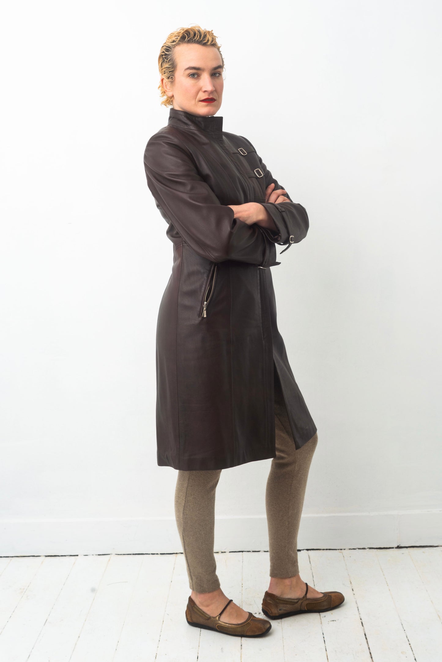 Jil Sander 2000’s leather long brown coat