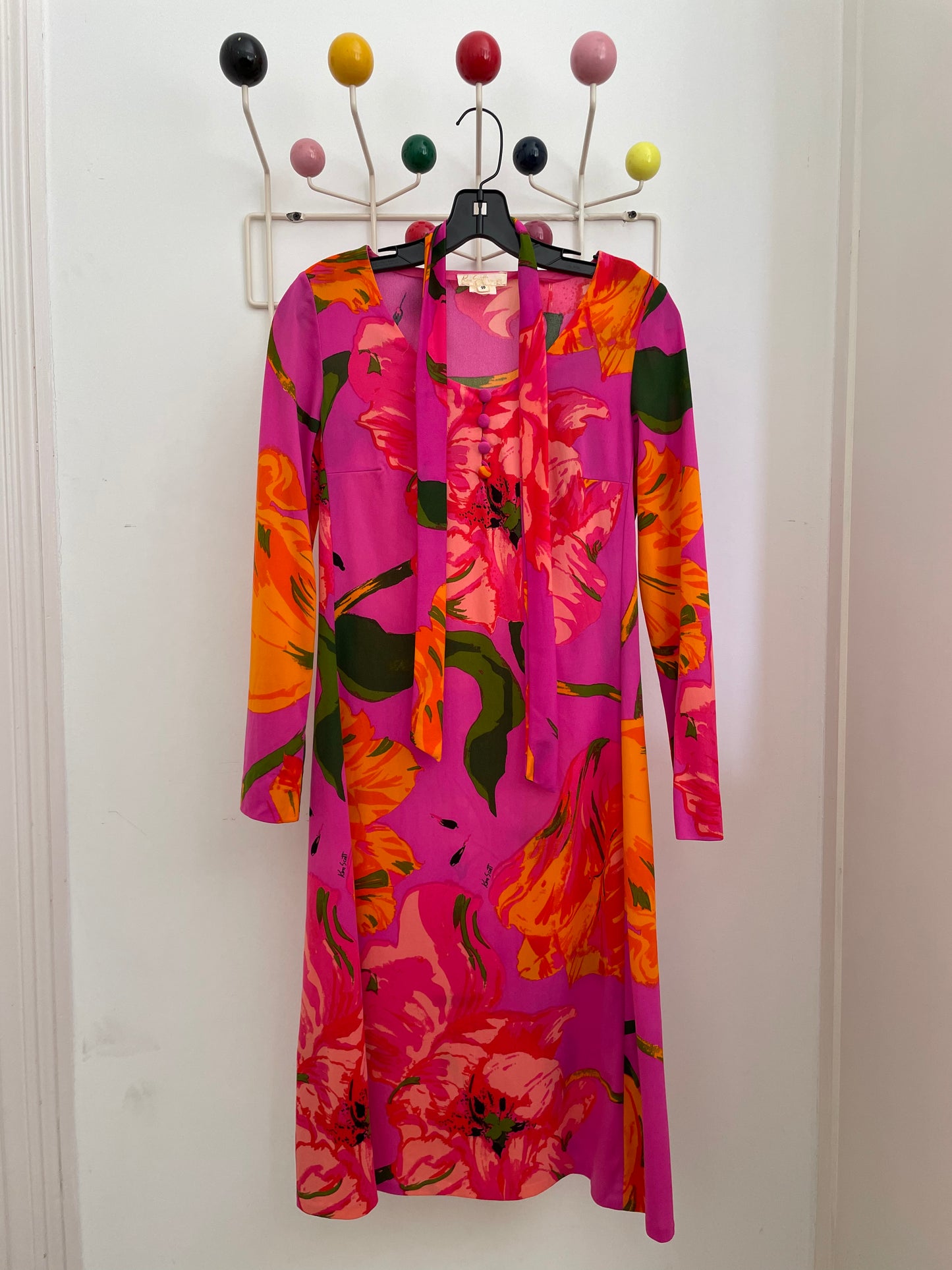 Ken Scott 70's flower print dress with matching belt/scarf