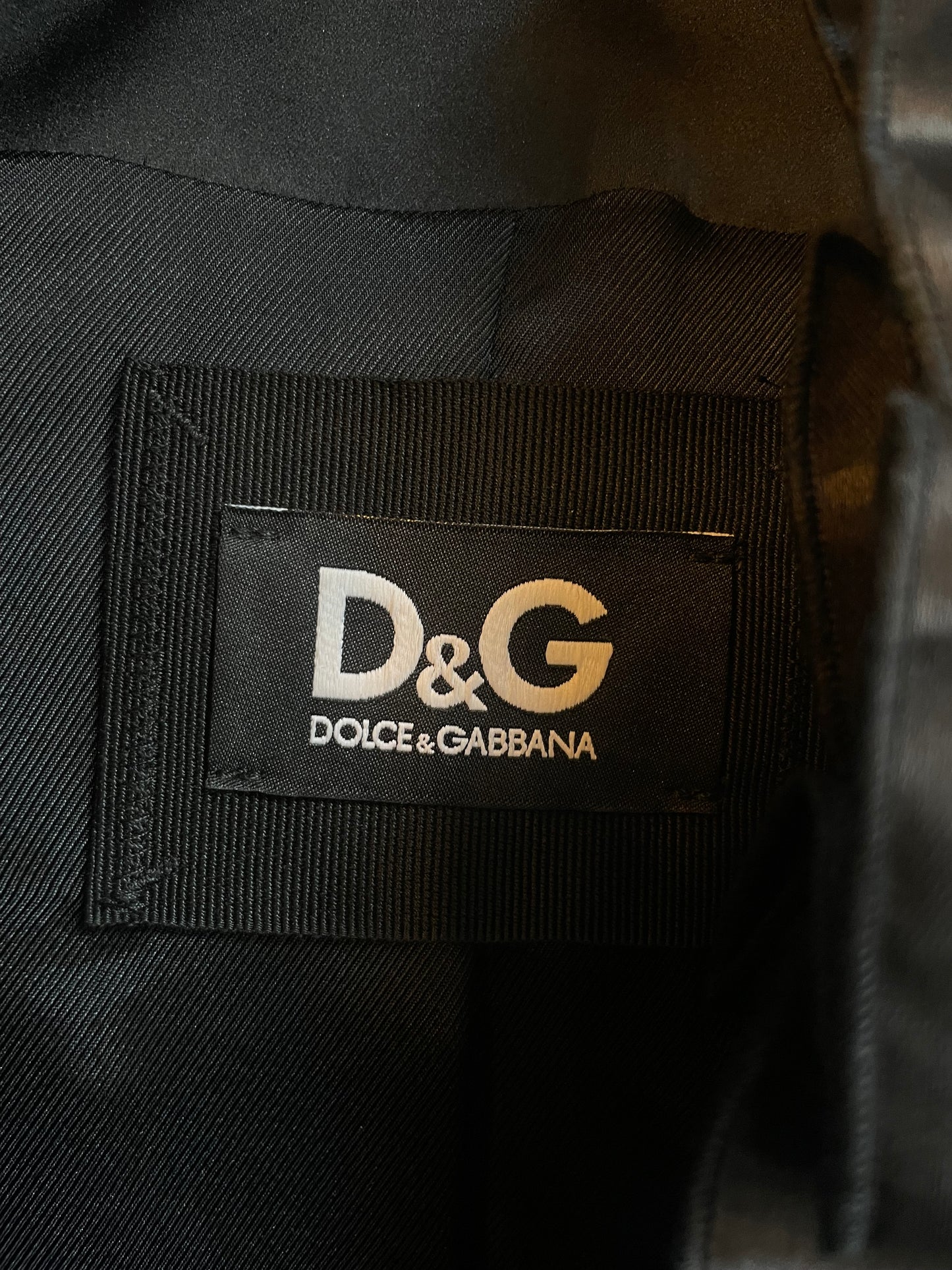 D&G black silk smoking blazer with ruffled collar
