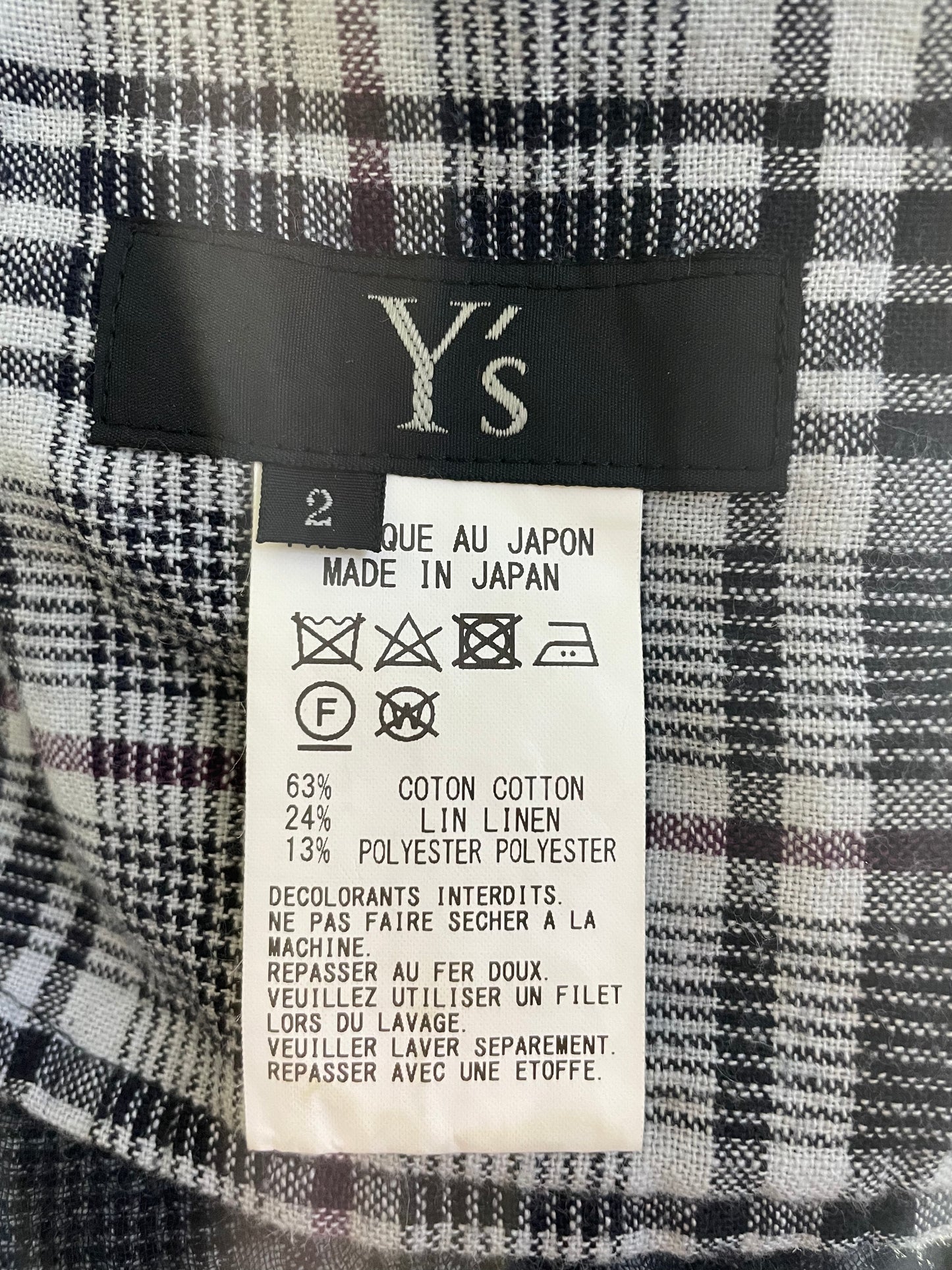 Y’s cotton checkered blue and grey tailored knee-length shorts