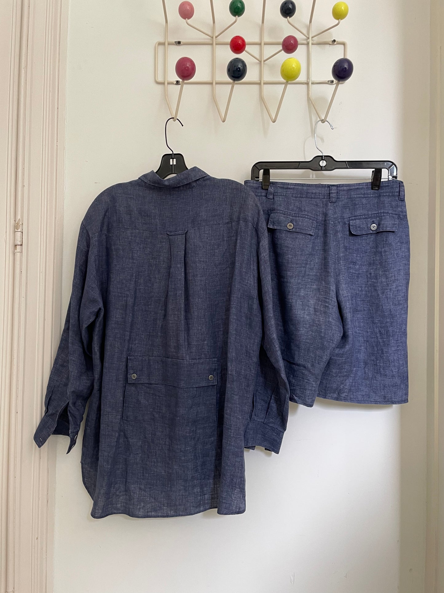 Sonia Rykiel Inscription 90s linnen blue short suit