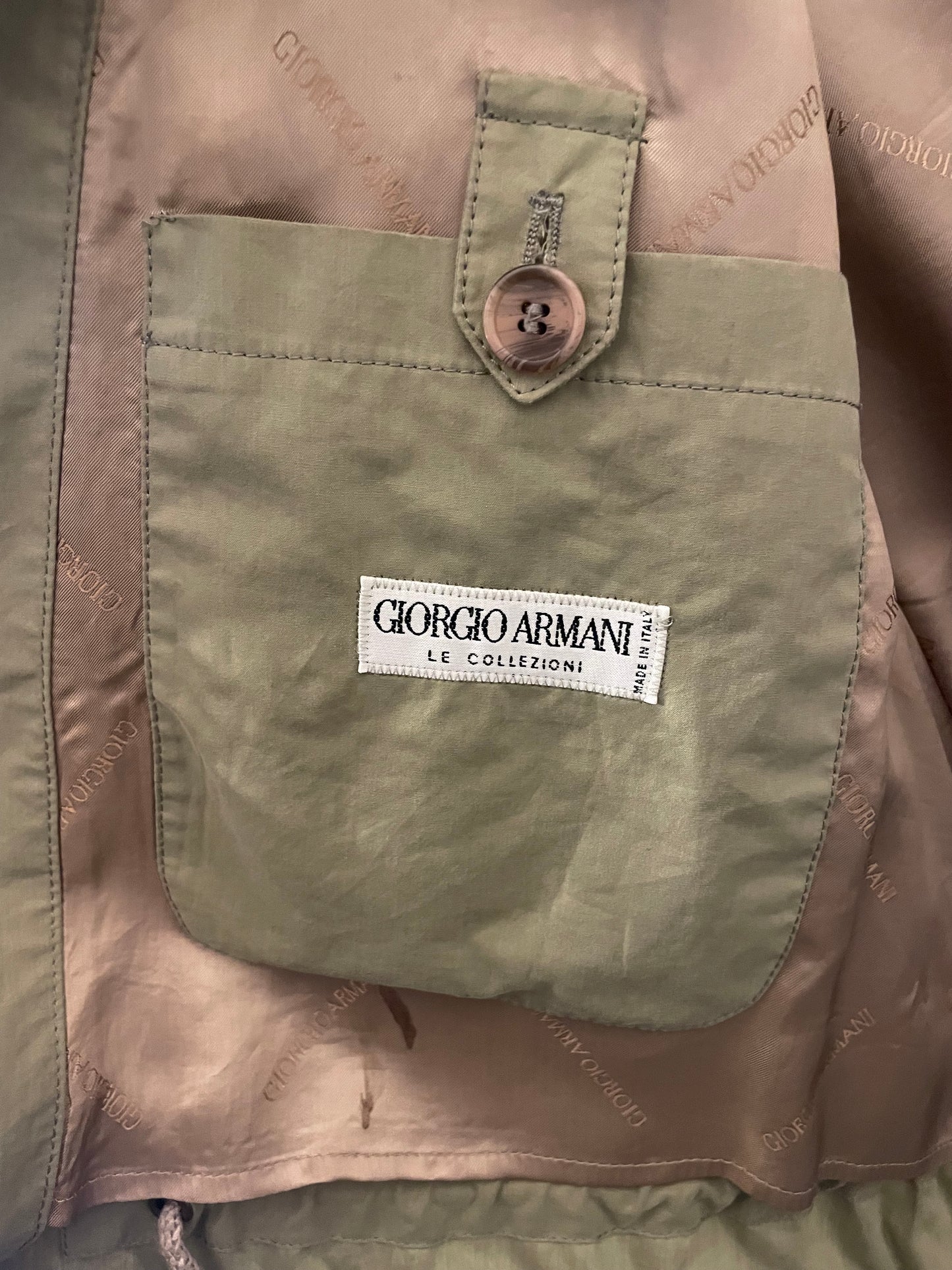 Giorgio Armani 90's grayish green waxed cotton coat with hood