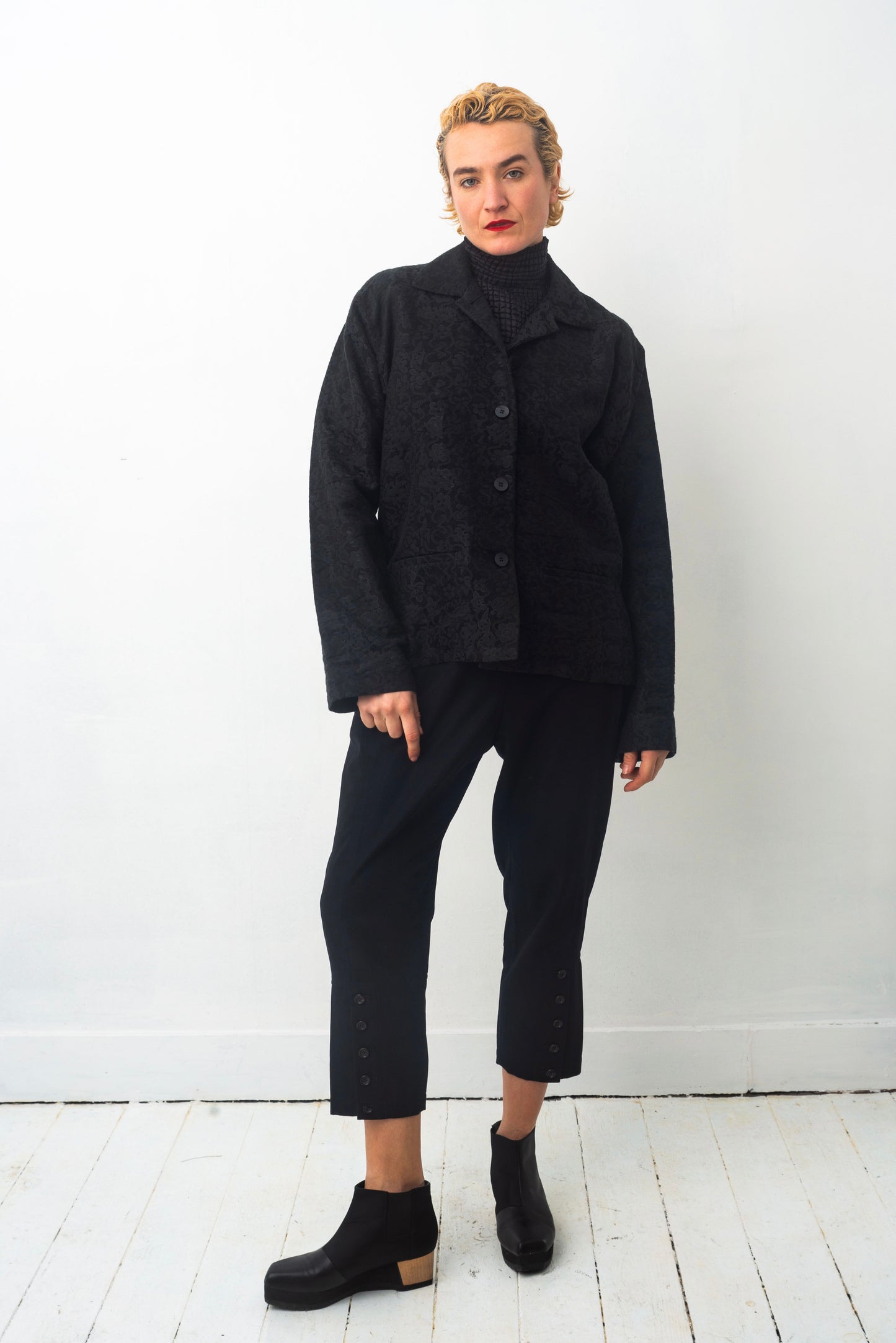 Issey Miyake 90’s short black jacket with flower and demon print
