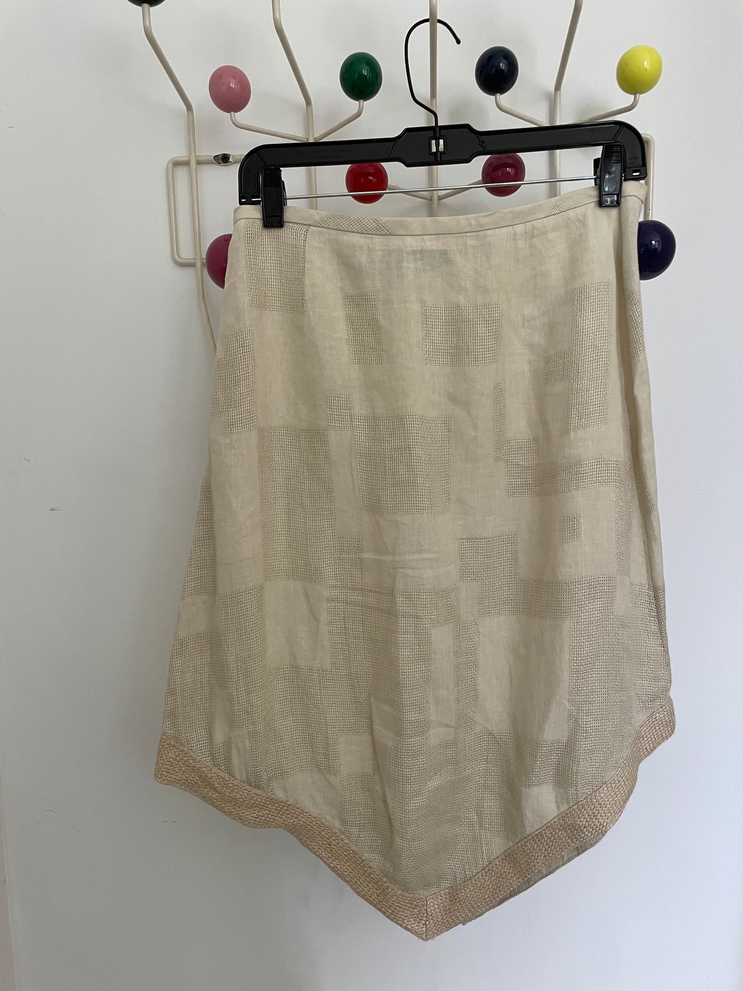 Ter et Bantine 90's beige linen reversed triangle shaped skirt