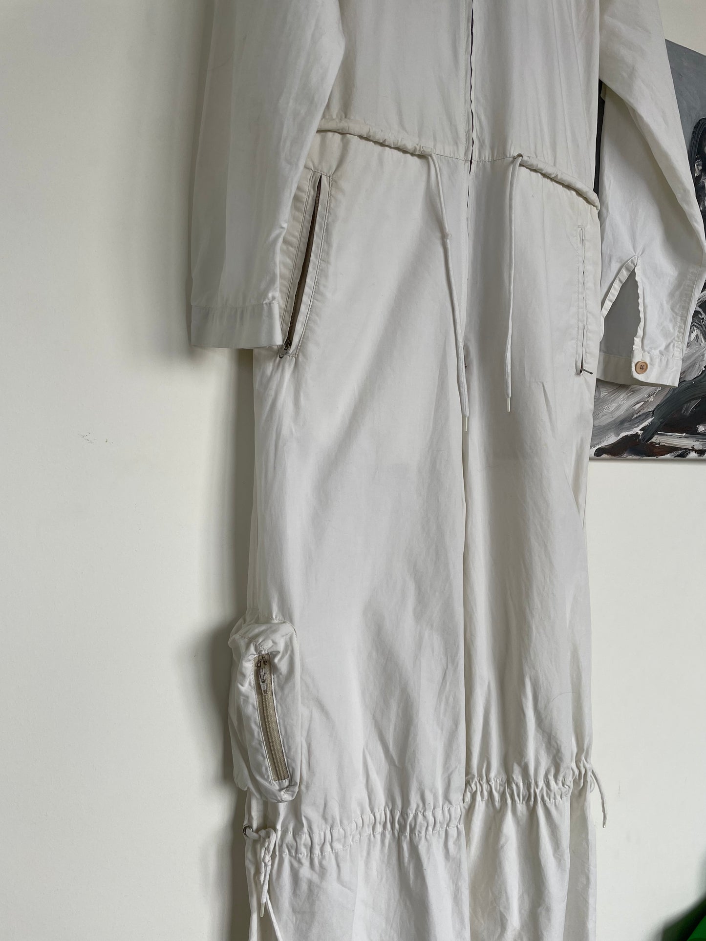 Krizia 90s white cotton workwear inspired jumpsuit