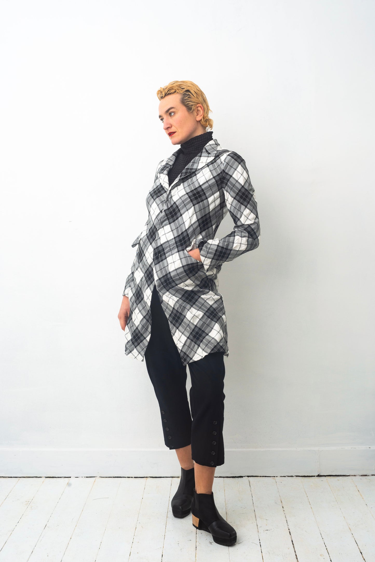 Comme des Garçons AD2010 checkered wrinkled black, grey and white jacket