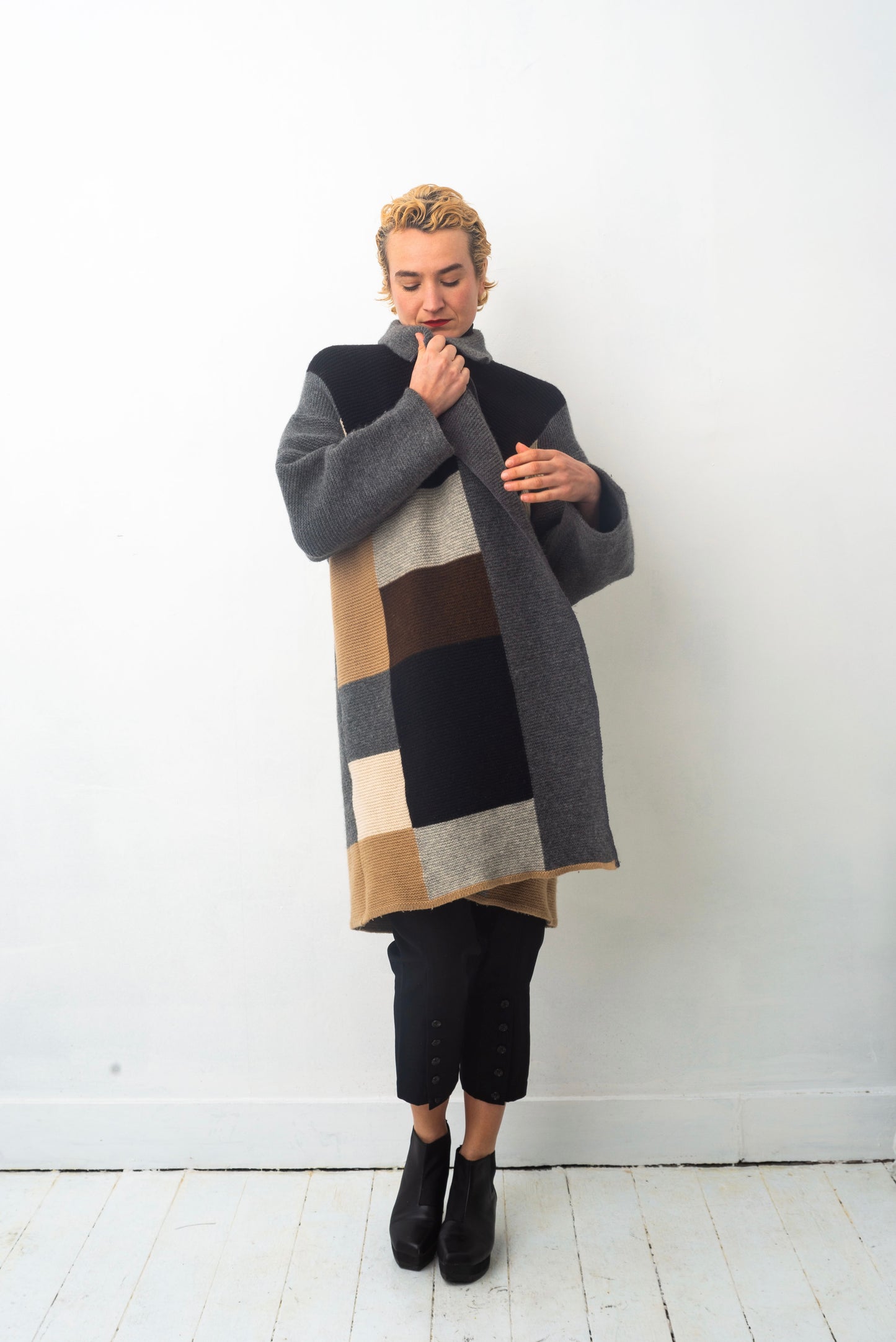 Kenzo 90’s graphic pattern knit wool cardicoat