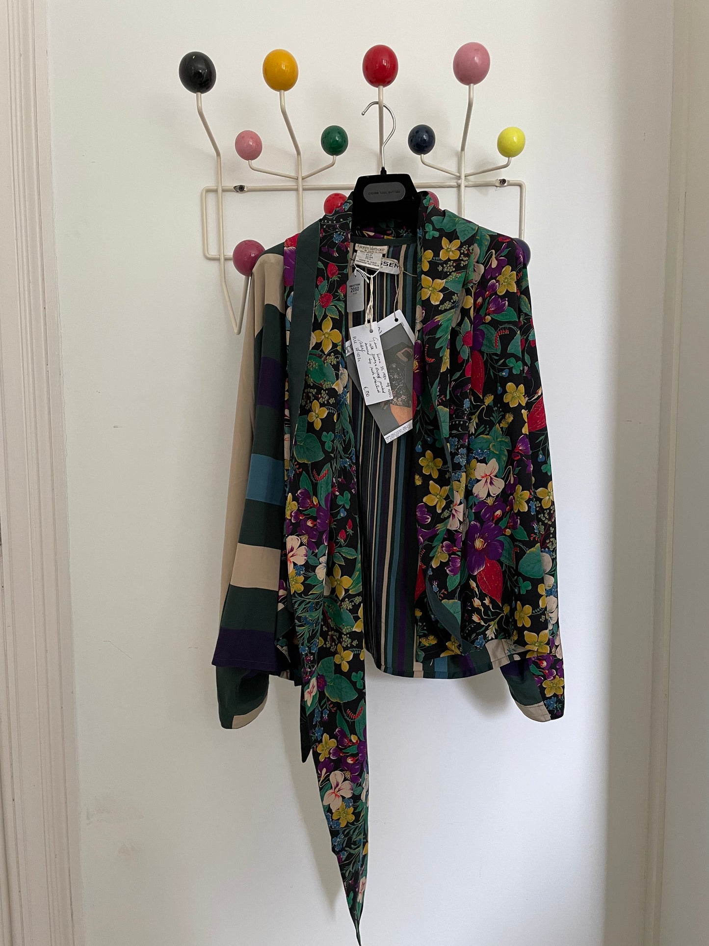 Gianni Versace 80s silk wrap shirt in stripes & flower print