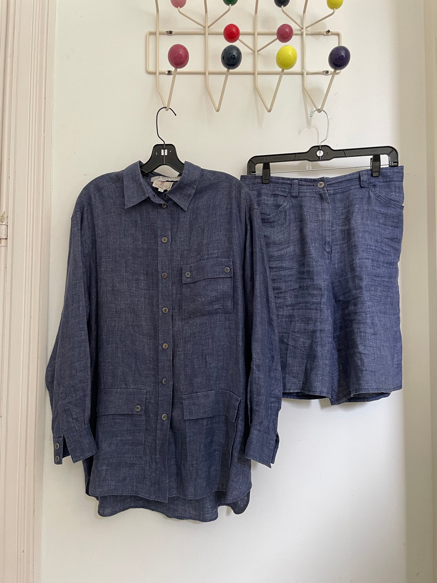 Sonia Rykiel Inscription 90s linnen blue short suit