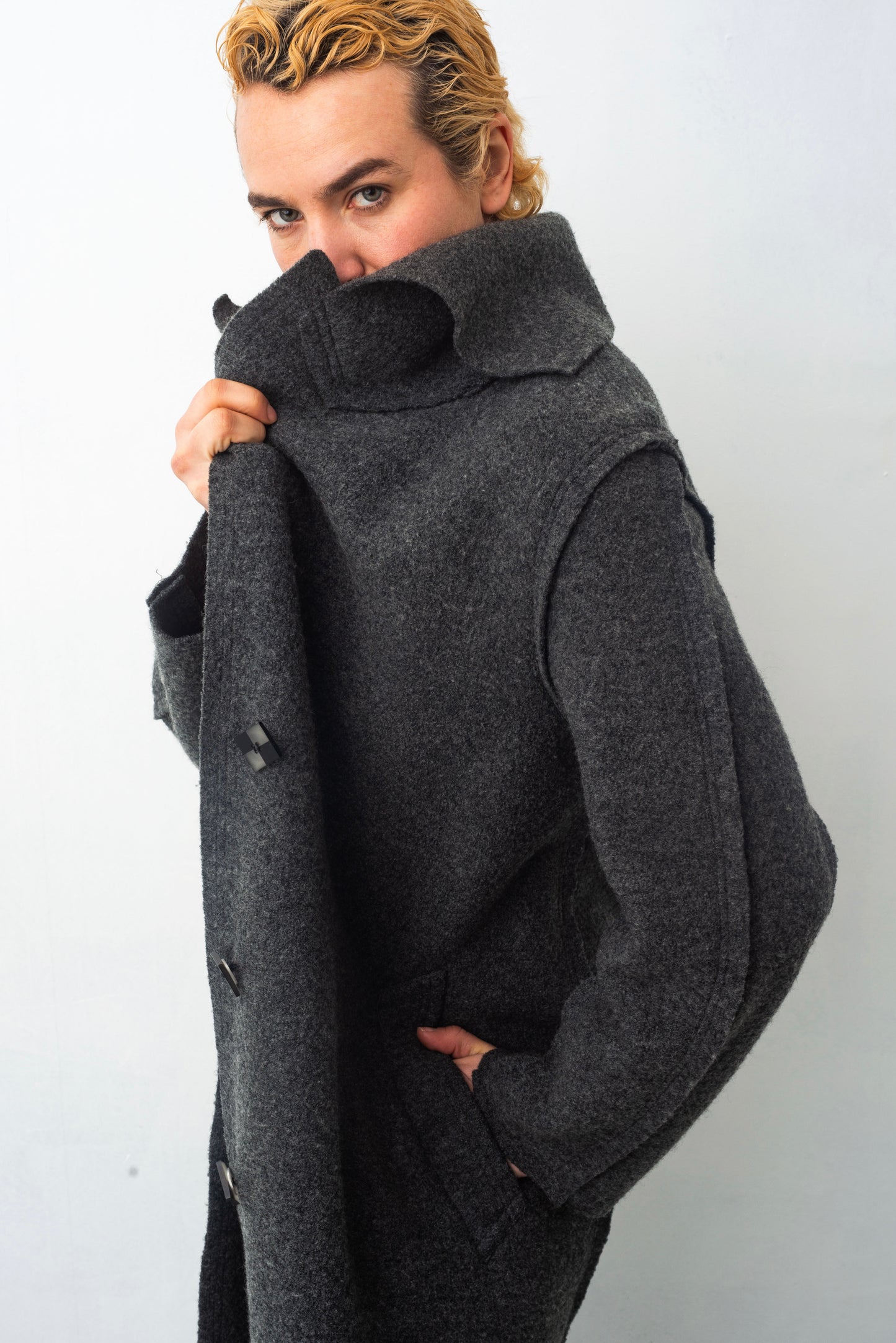 Comme des Garçons 90’s long grey boiled wool coat