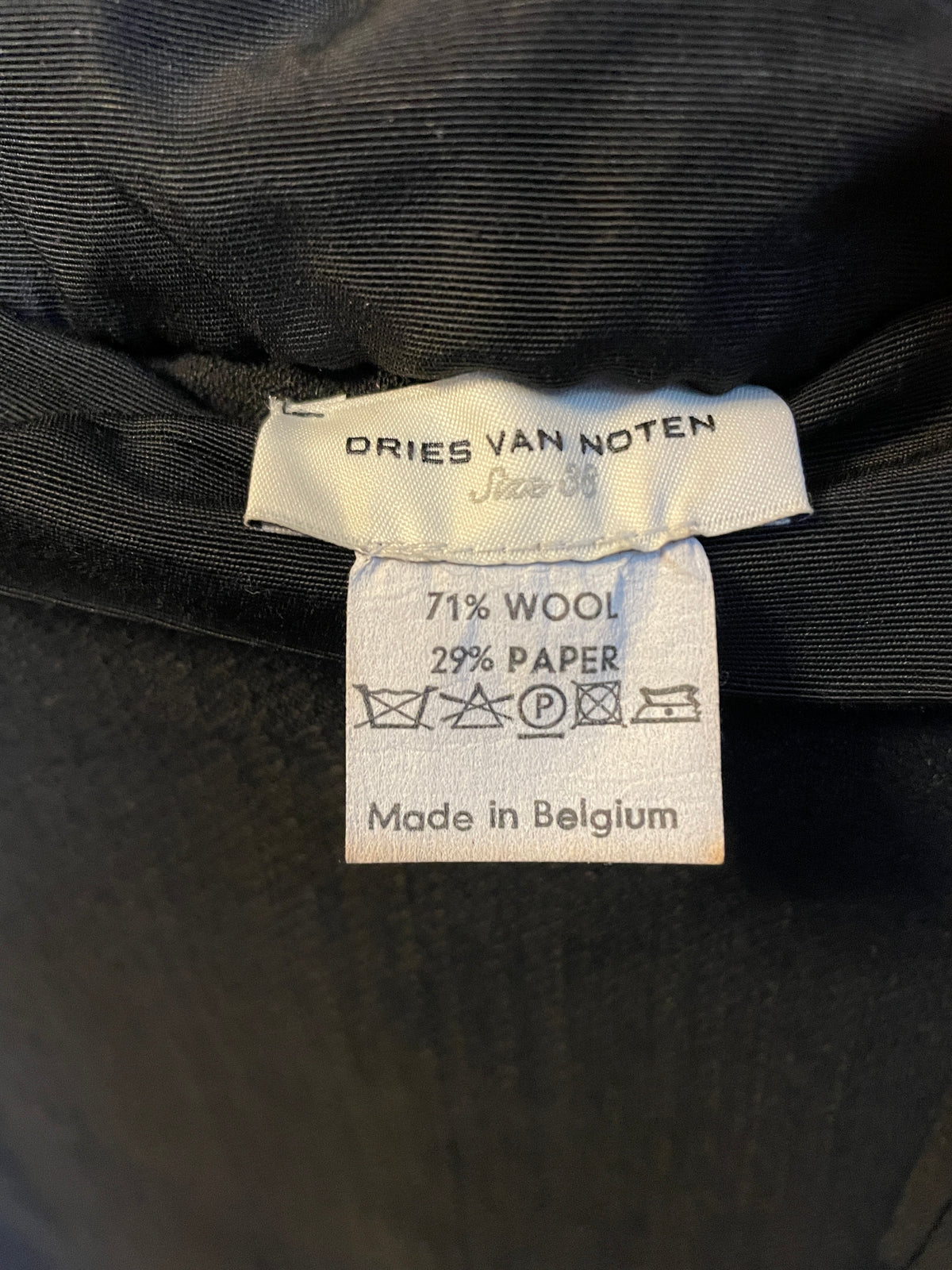 Dries van Noten 90's wool and paper black A-line midi skirt