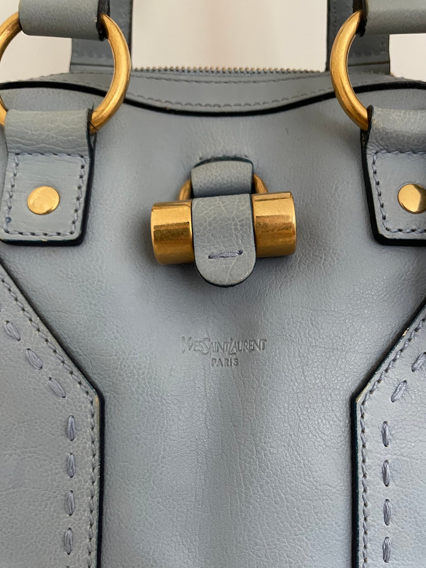 Yves Saint Laurent baby blue leather muse shoulder bag