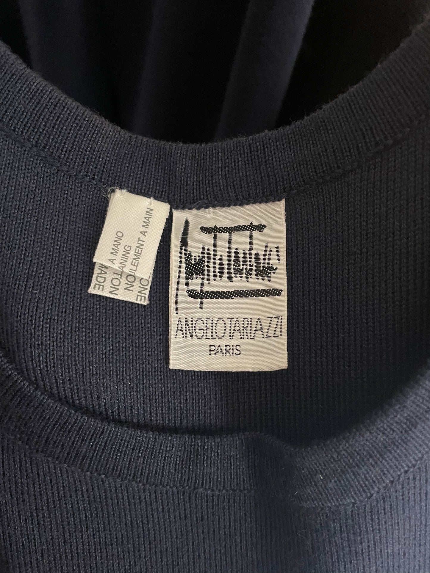 Angelo Tarlazzi 90’s dark blue cotton knit short set with pearls