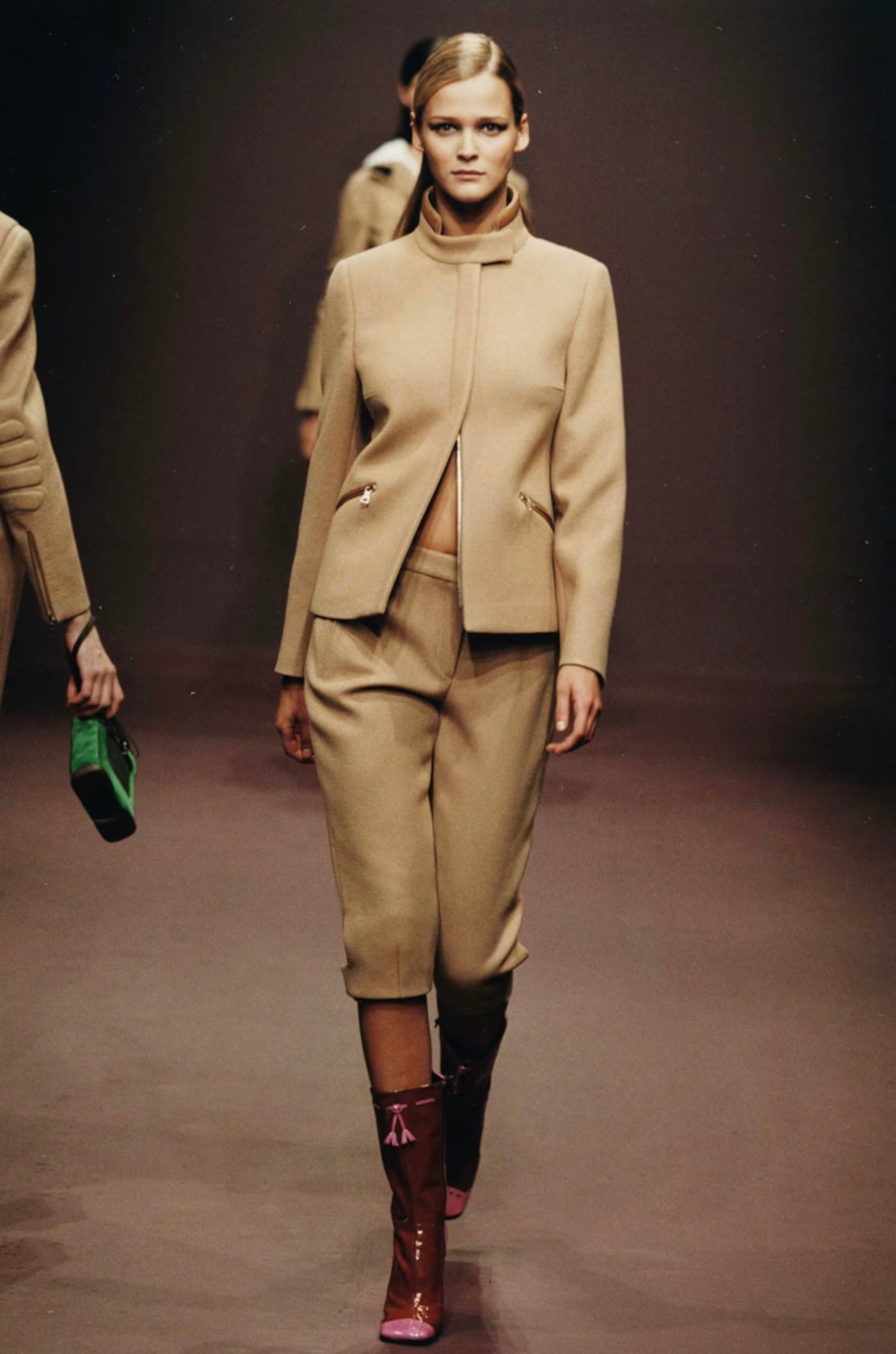 Prada FW 1999 black wool coat with leather details