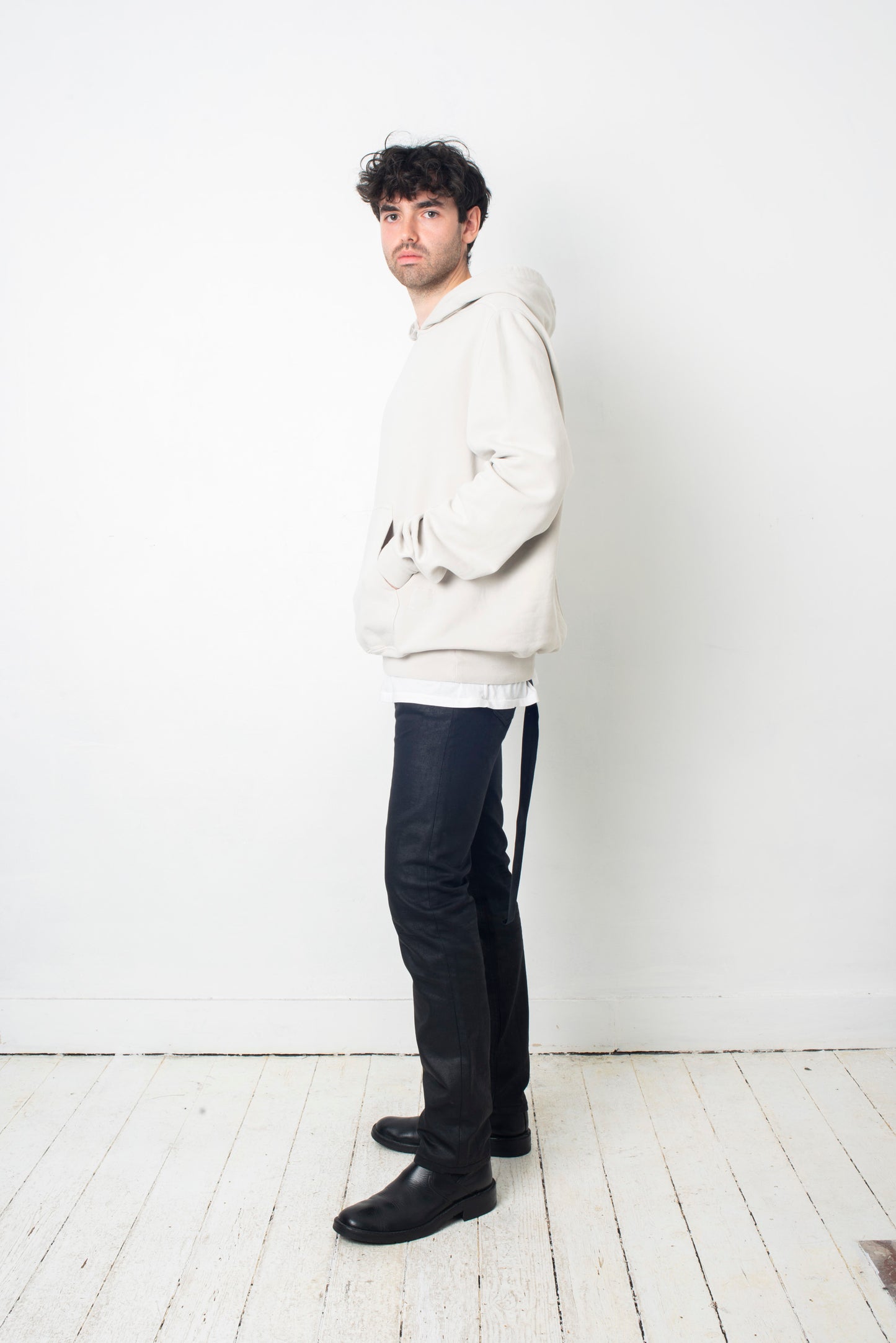 Rick Owens white / grey hoodie with reversed drawstring