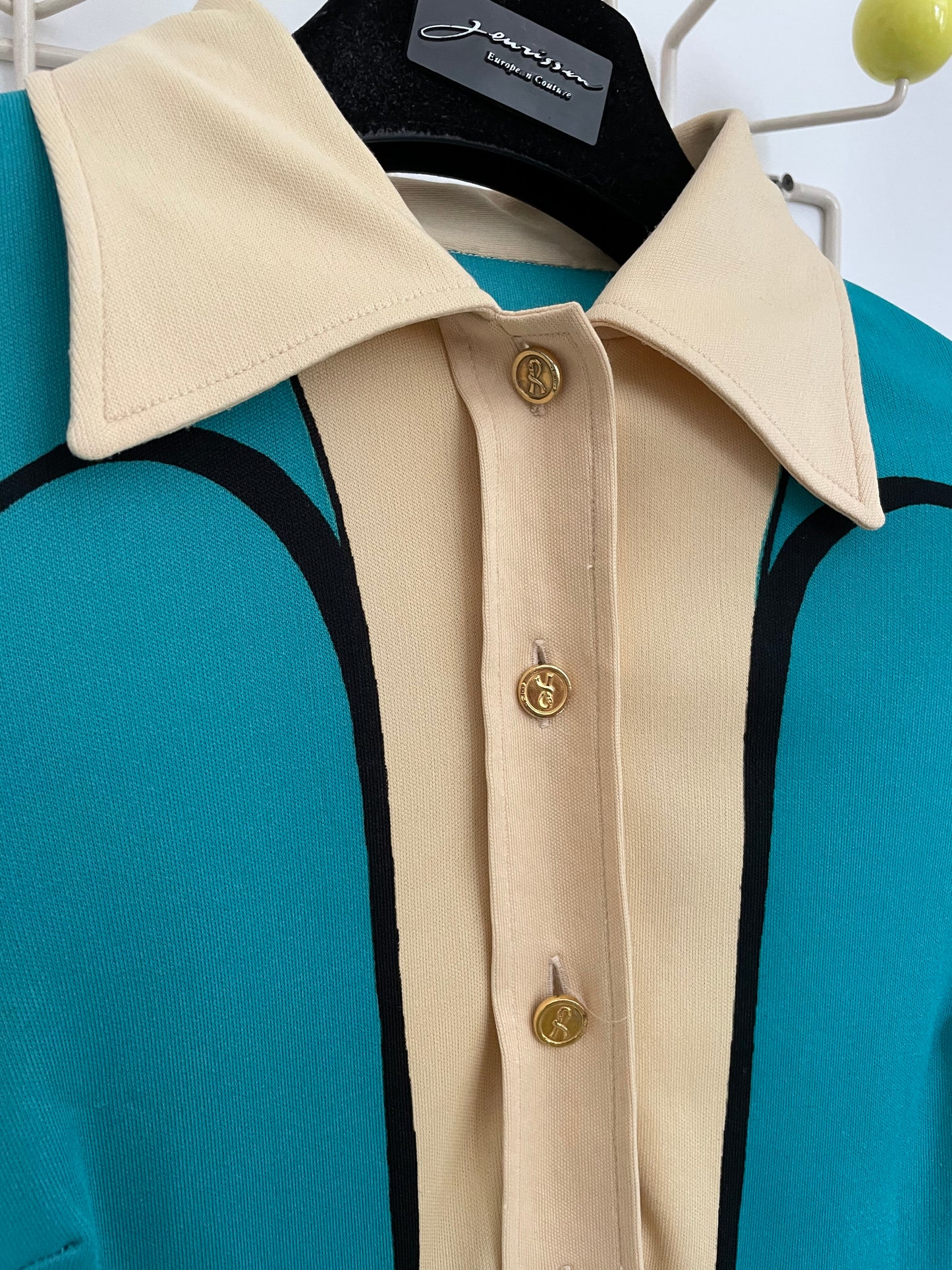 Roberta di Camerino 70's trompe l'oeil turquoise midi dress