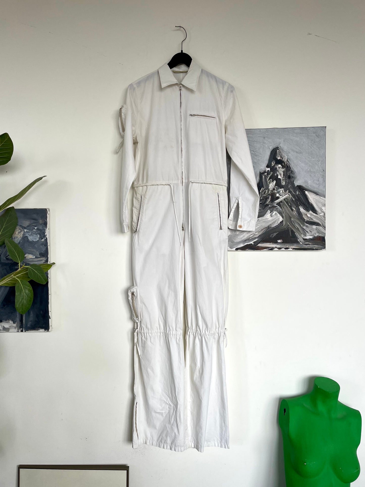 Krizia 90s white cotton workwear inspired jumpsuit