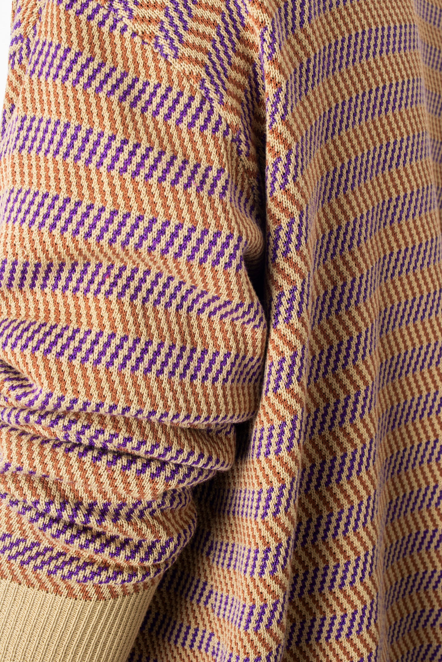 Giorgio Armani 90s zig zag knit beige & purple cotton cardigan