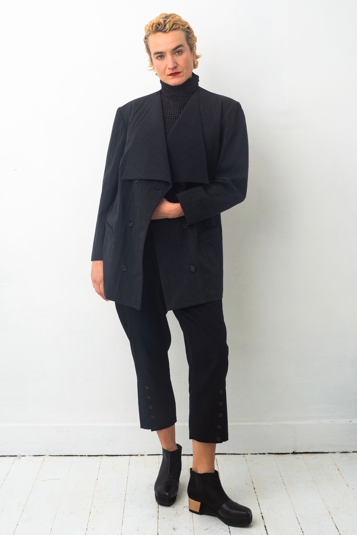 Yohji Yamamoto Y's 90's grey wrinkled wool wide collar blazer