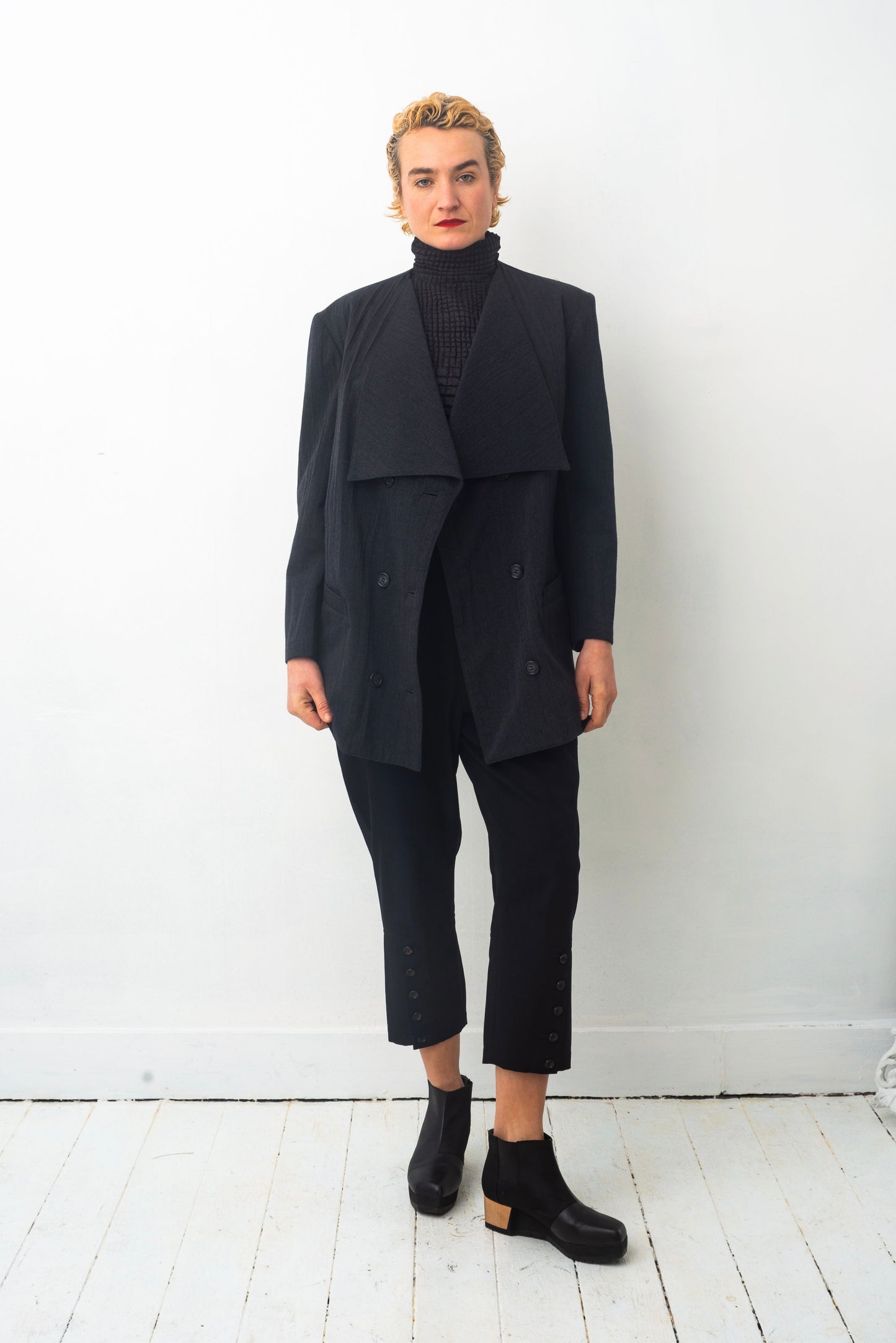 Yohji Yamamoto Y's 90's grey wrinkled wool wide collar blazer