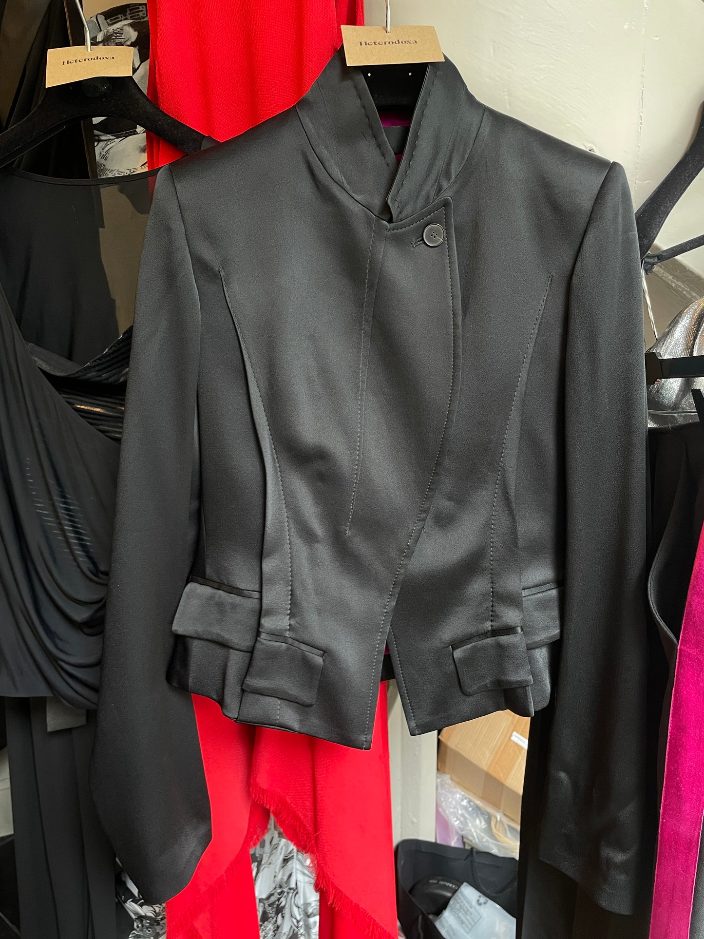 Haider Ackermann 2000's silk black pantsuit with fuchsia lining
