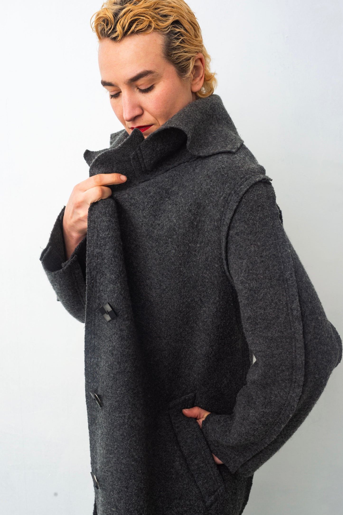 Comme des Garçons 90’s long grey boiled wool coat