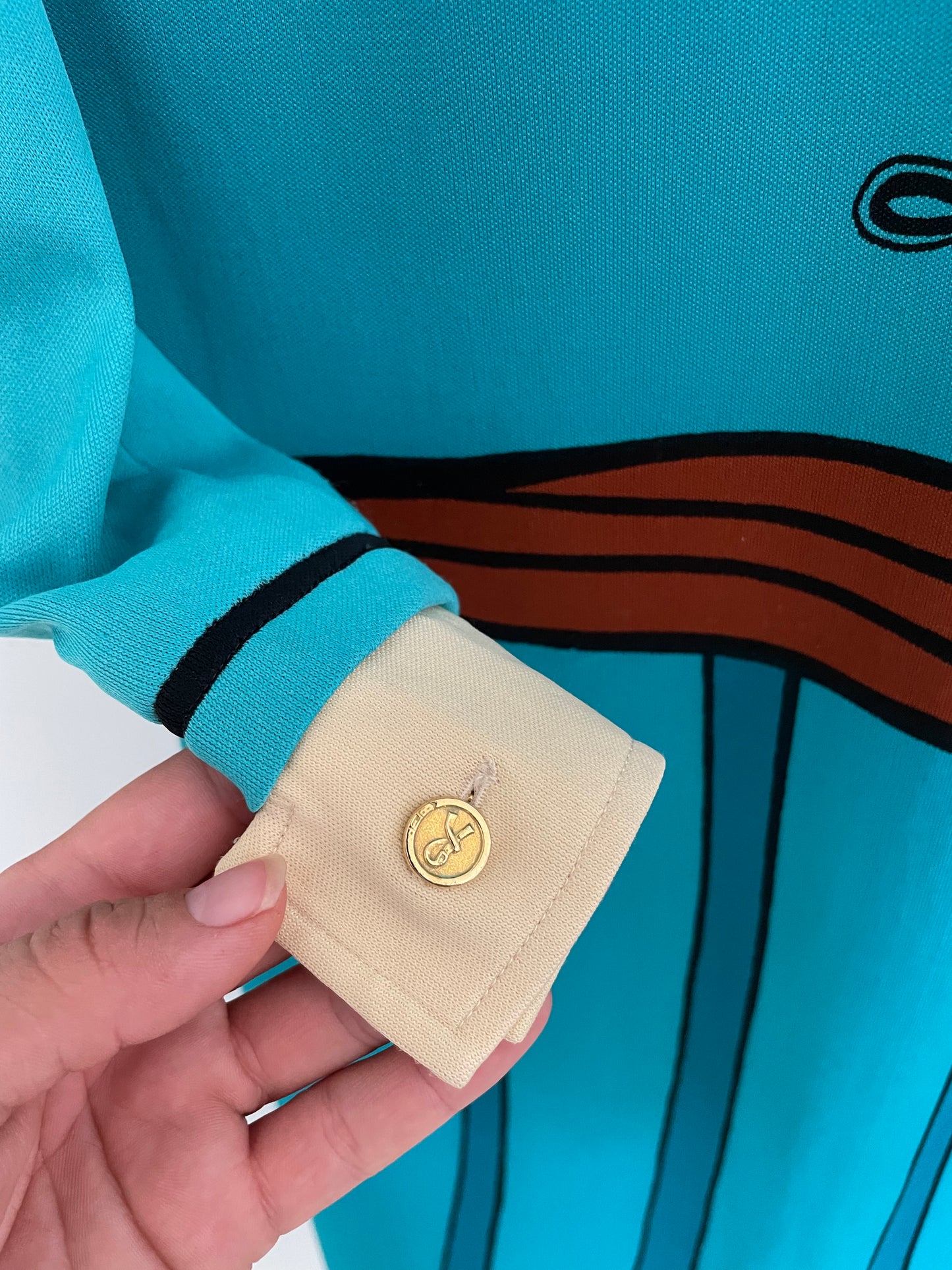 Roberta di Camerino 70's trompe l'oeil turquoise midi dress