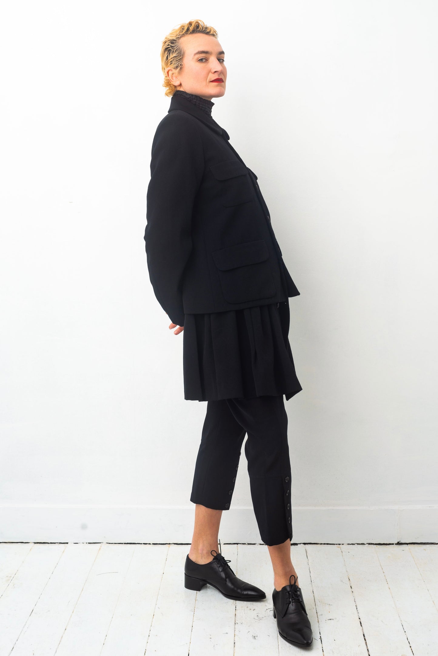 Comme des Garçons AD 1995 black wool coat with attached skirt