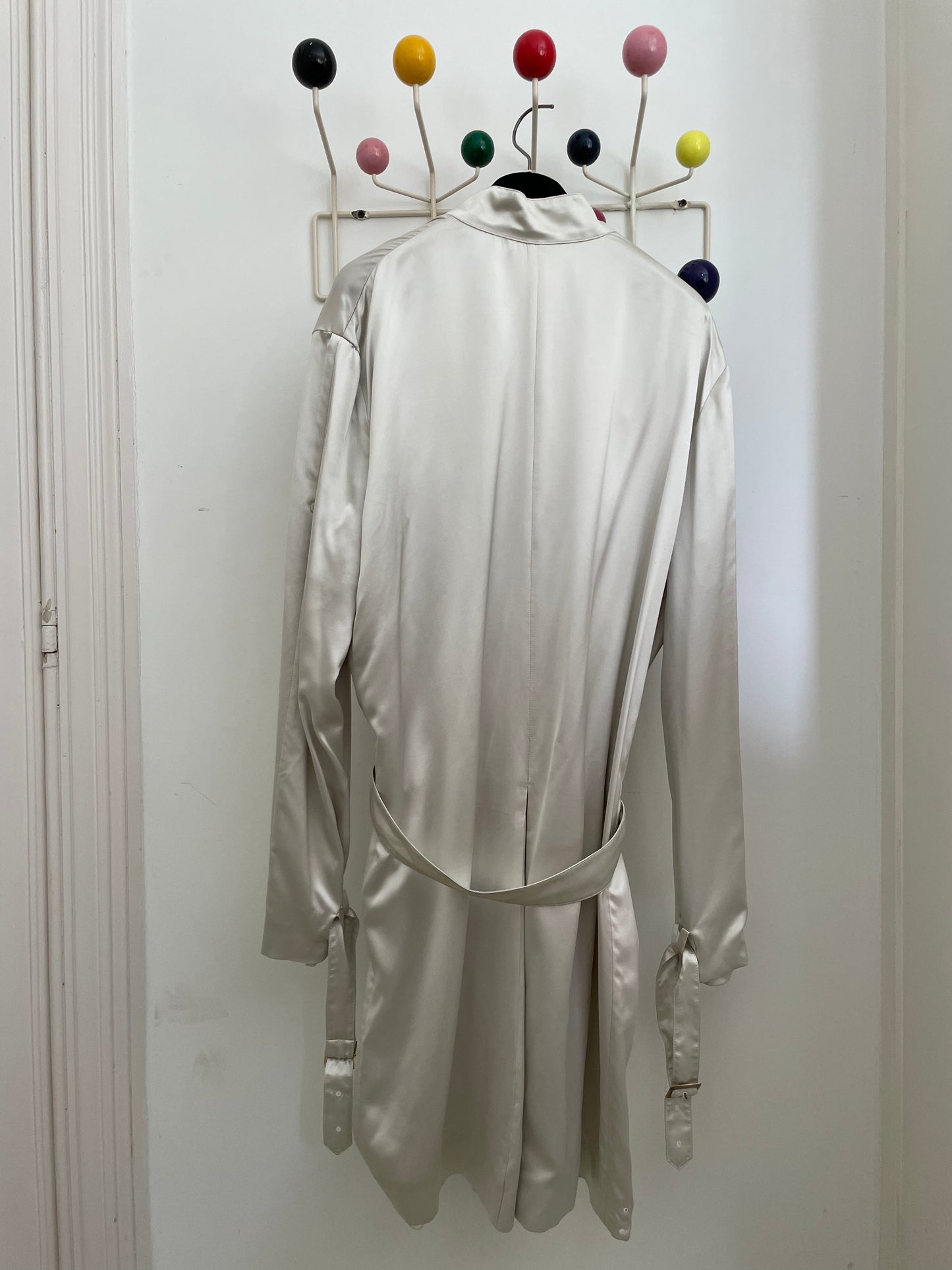 Stella McCartney SS 2003 silver silk fluid coat / dress with matching belt