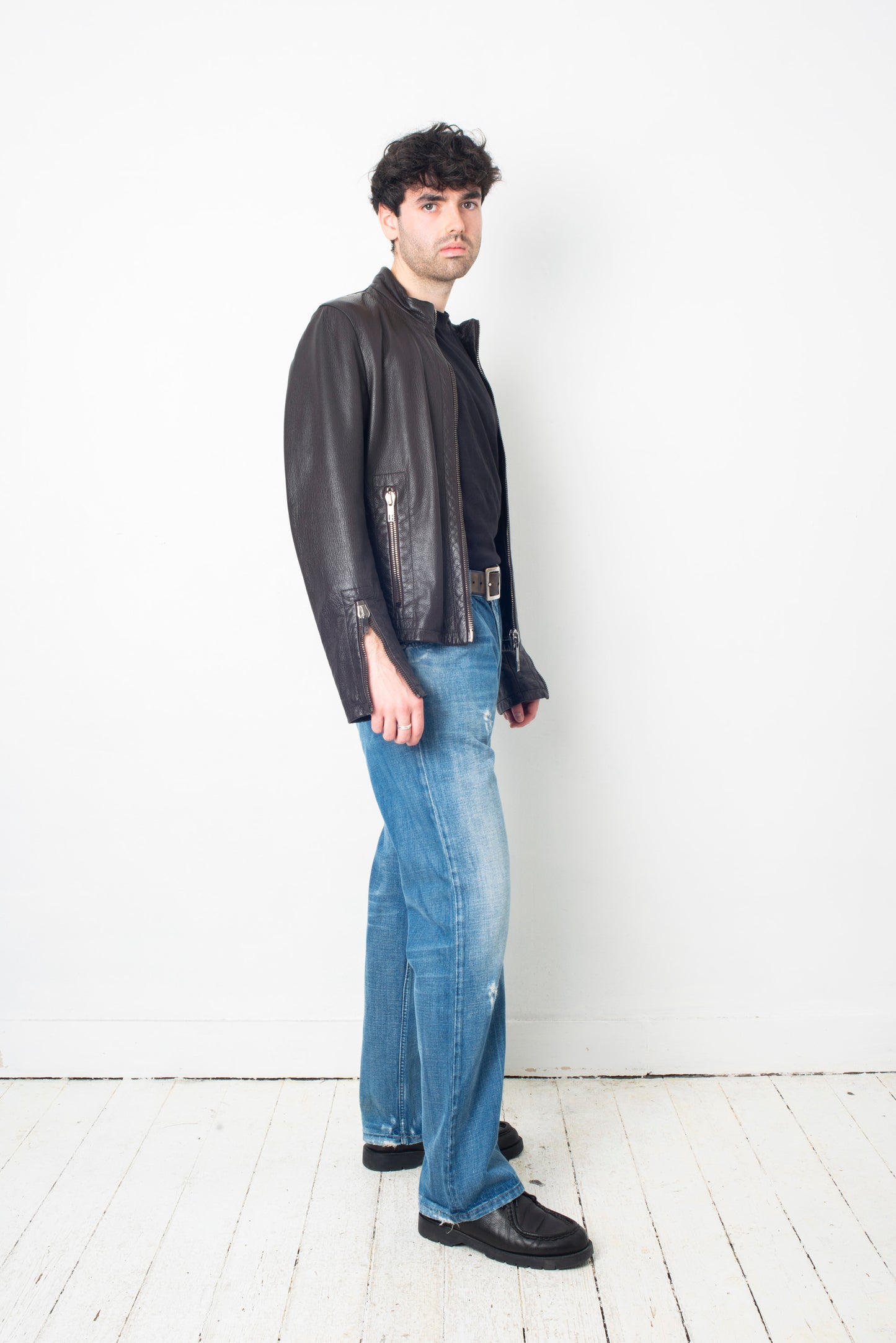 Dirk Bikkembergs 2000´s brown leather jacket with zipper sleeve detail